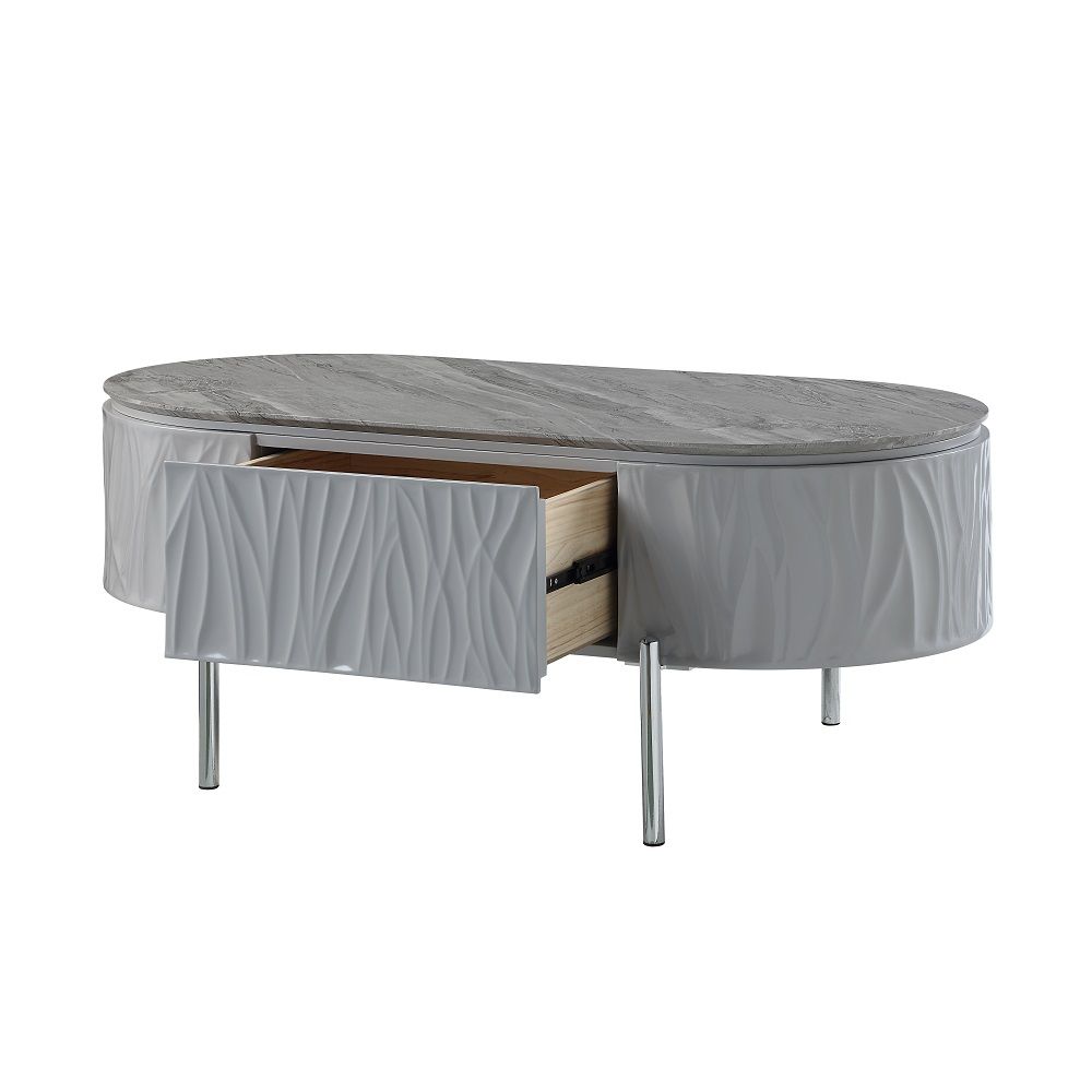 Yukino - Coffee Table - Gray High Gloss & Chrome, gray, view 3