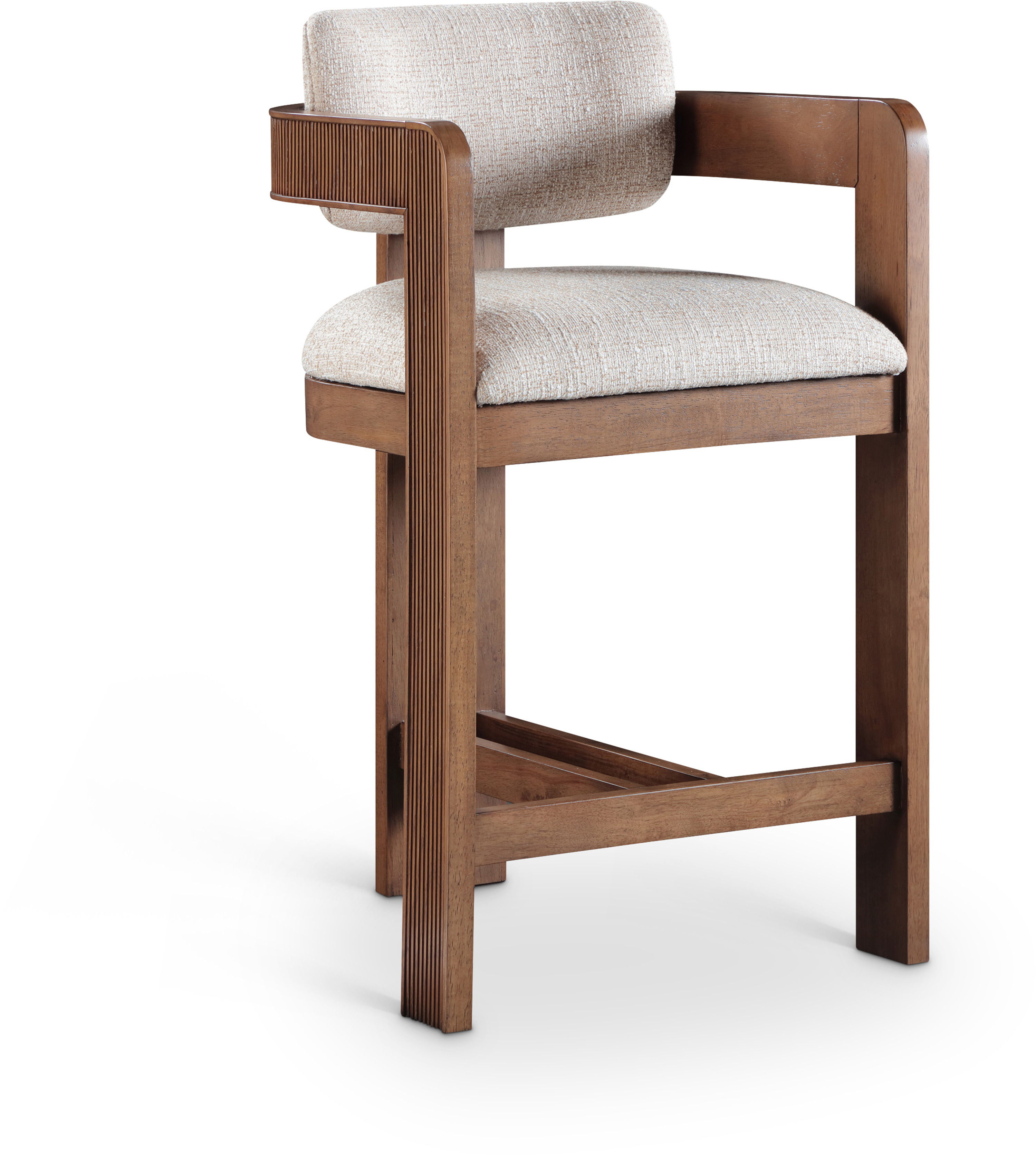 Sacha - Linen Stool With Brown Base - Beige