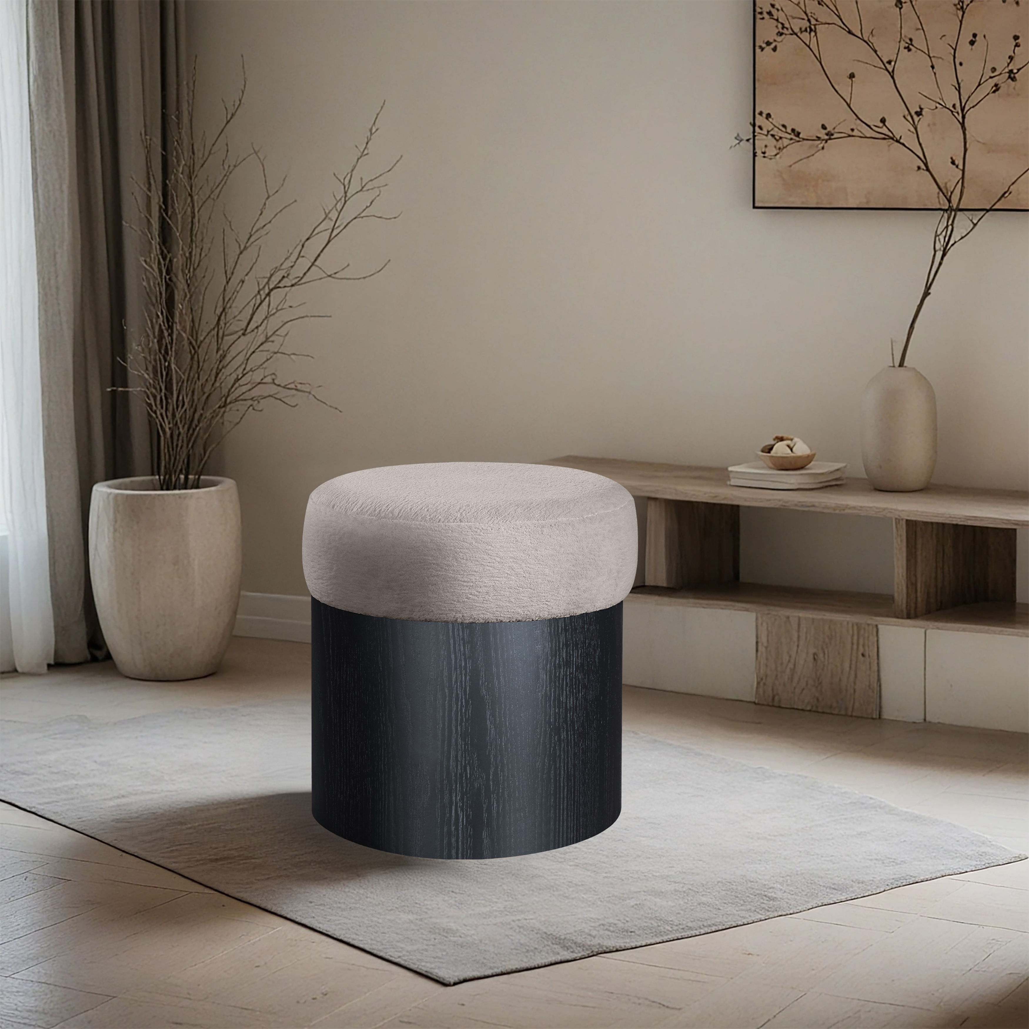 Nimes - Ottoman / Stool With Black Base - Beige