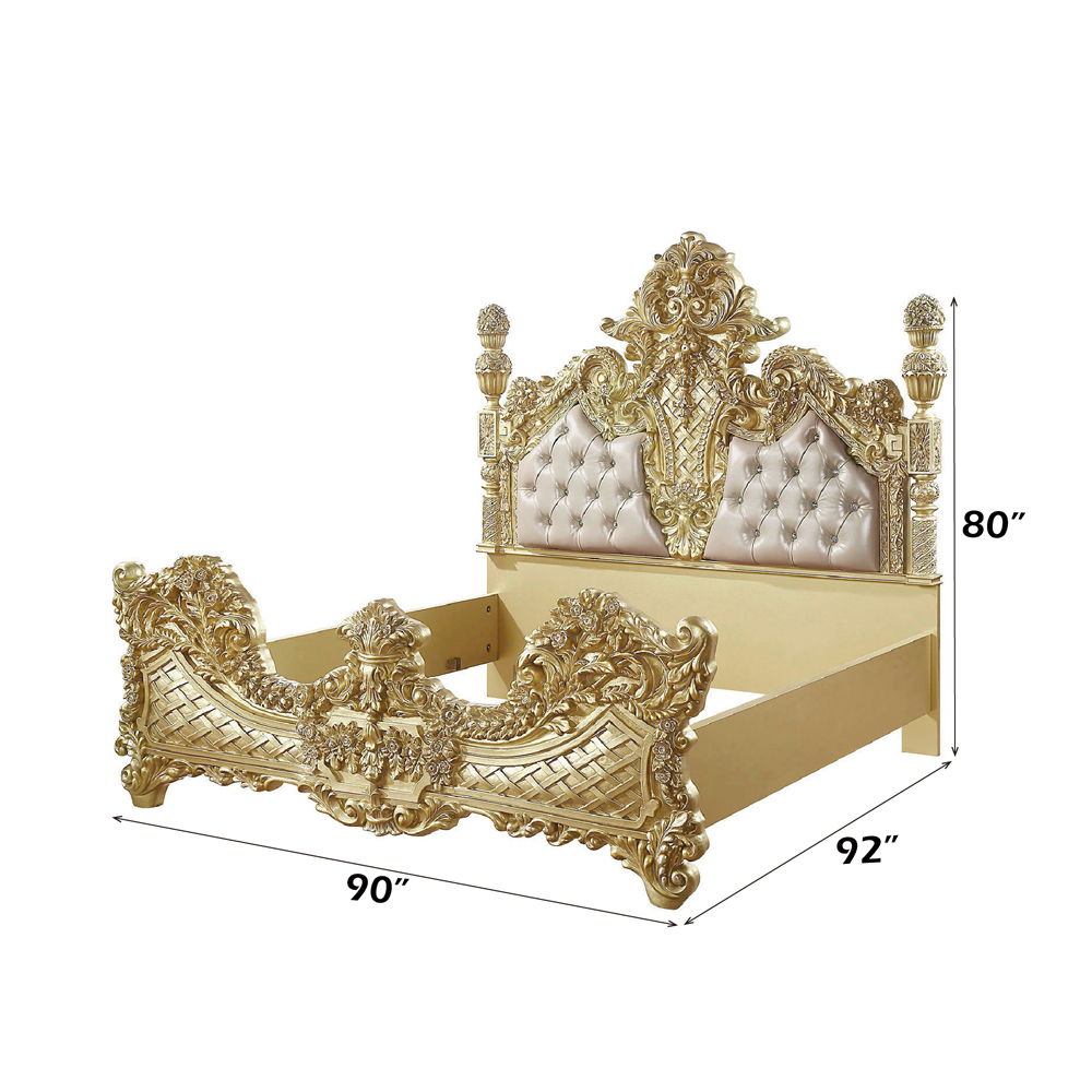Cabriole - Eastern King Bed - Light Gold Synthetic Leather & Gold, gold, view 3