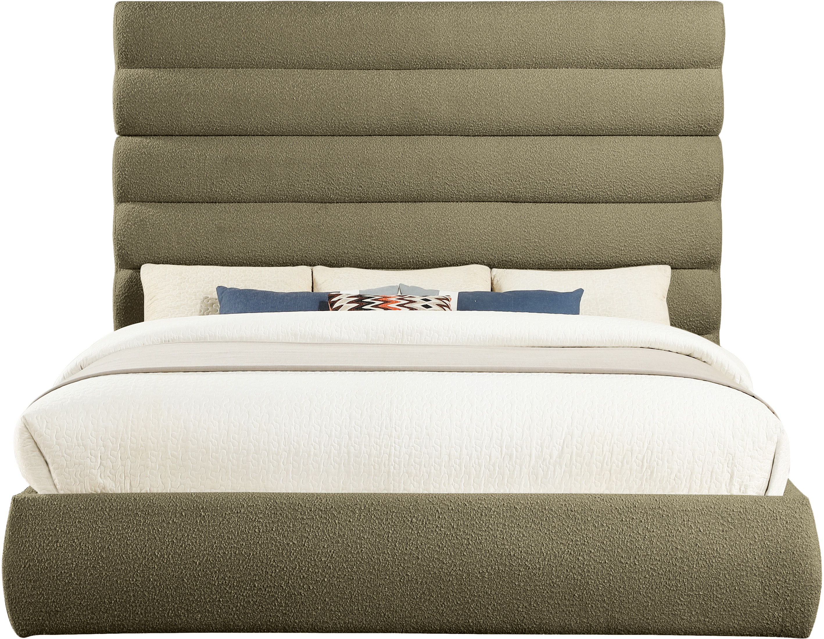 Adam - Boucle Fabric King Bed With 70.5" Headboard - Olive