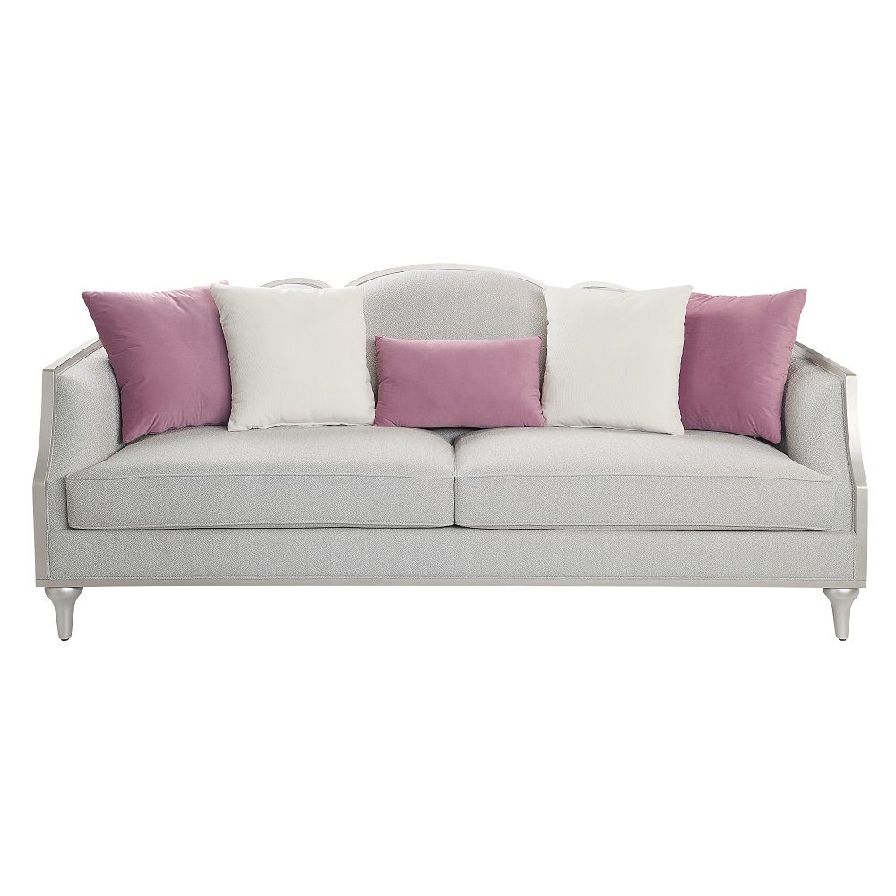 Kasa - Sofa With 5 Pillows - Beige Linen & Champagne, beige