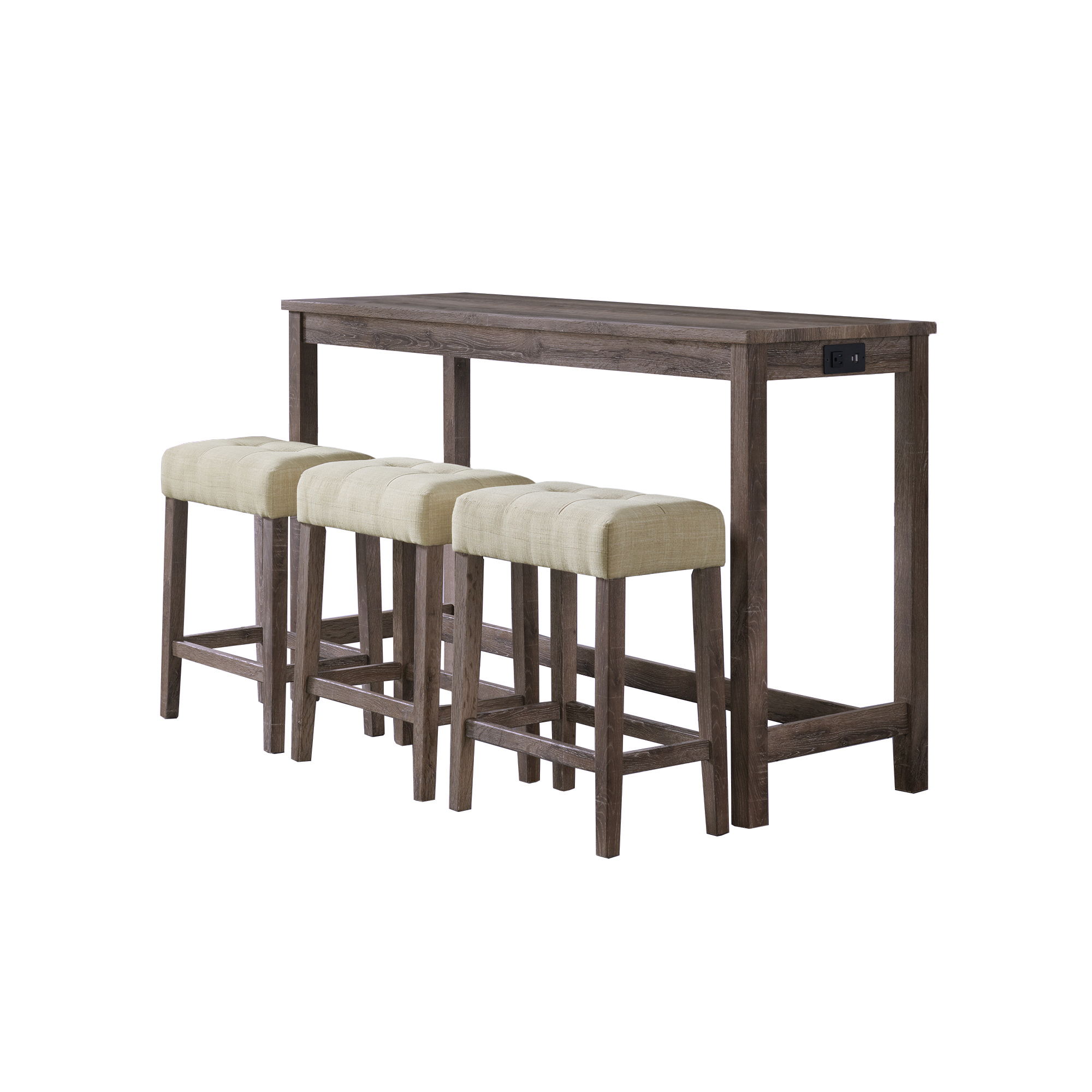 Oak Lawn - Bar Table Single Pack (Table And Three Tan Fabric Stools) - Dark Gray