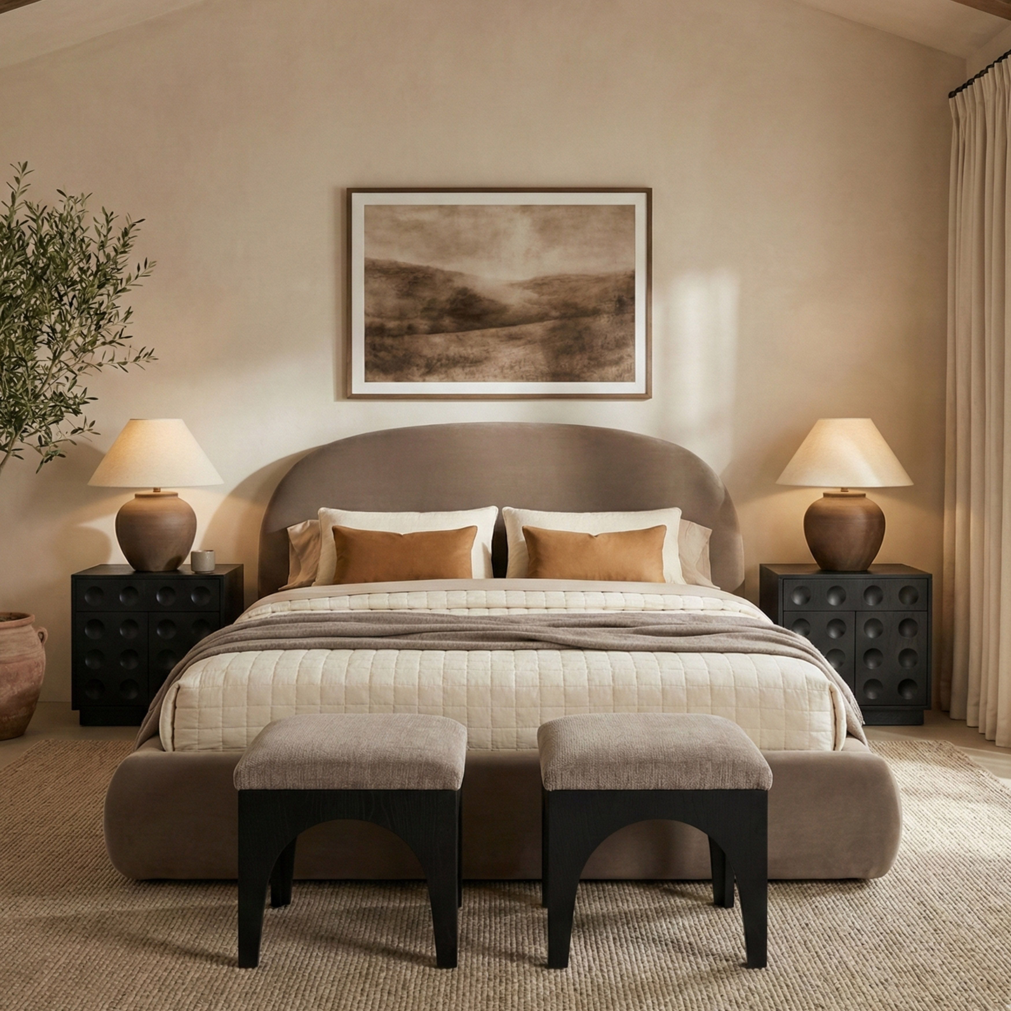 Celine - Upholstered Full Bed - Taupe