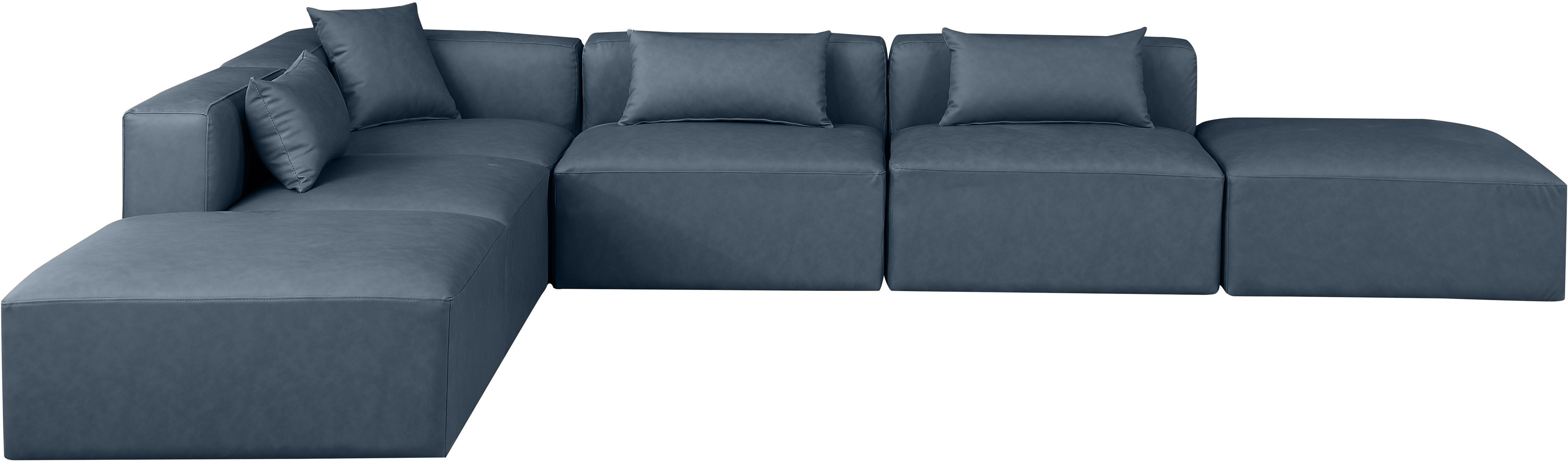 Cube - 6 Piece Modular Corner Armless Sectional - Navy Blue