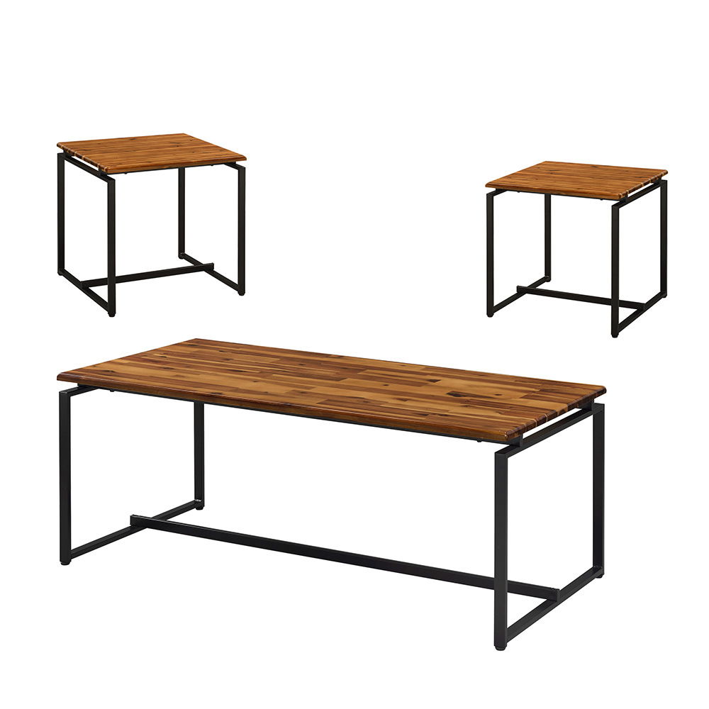 Jurgen - 3 Piece Coffee & End Set - Oak & Black, black, view 2