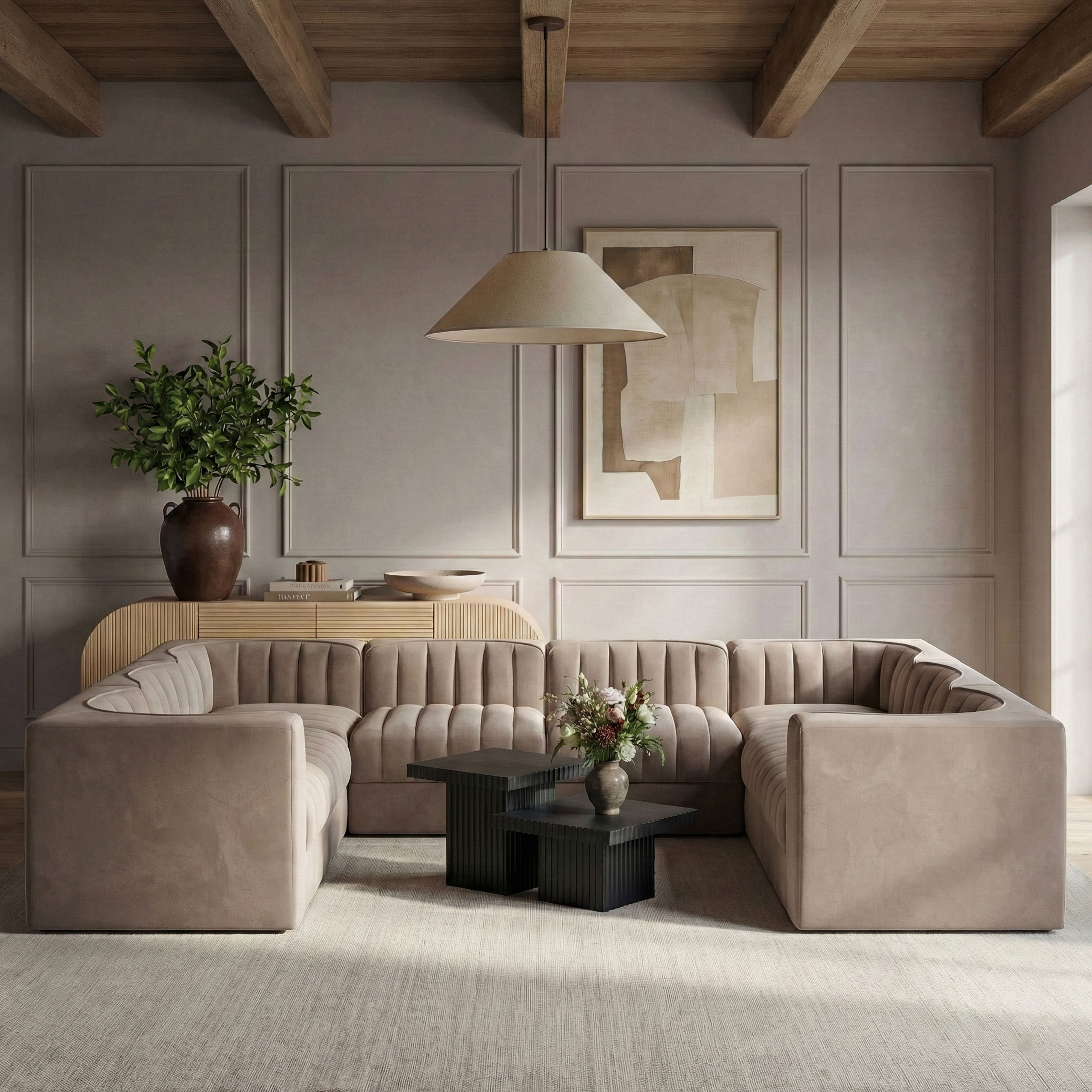 Rummi - Velvet Performance Fabric Upholstered Modular Sectional - Taupe