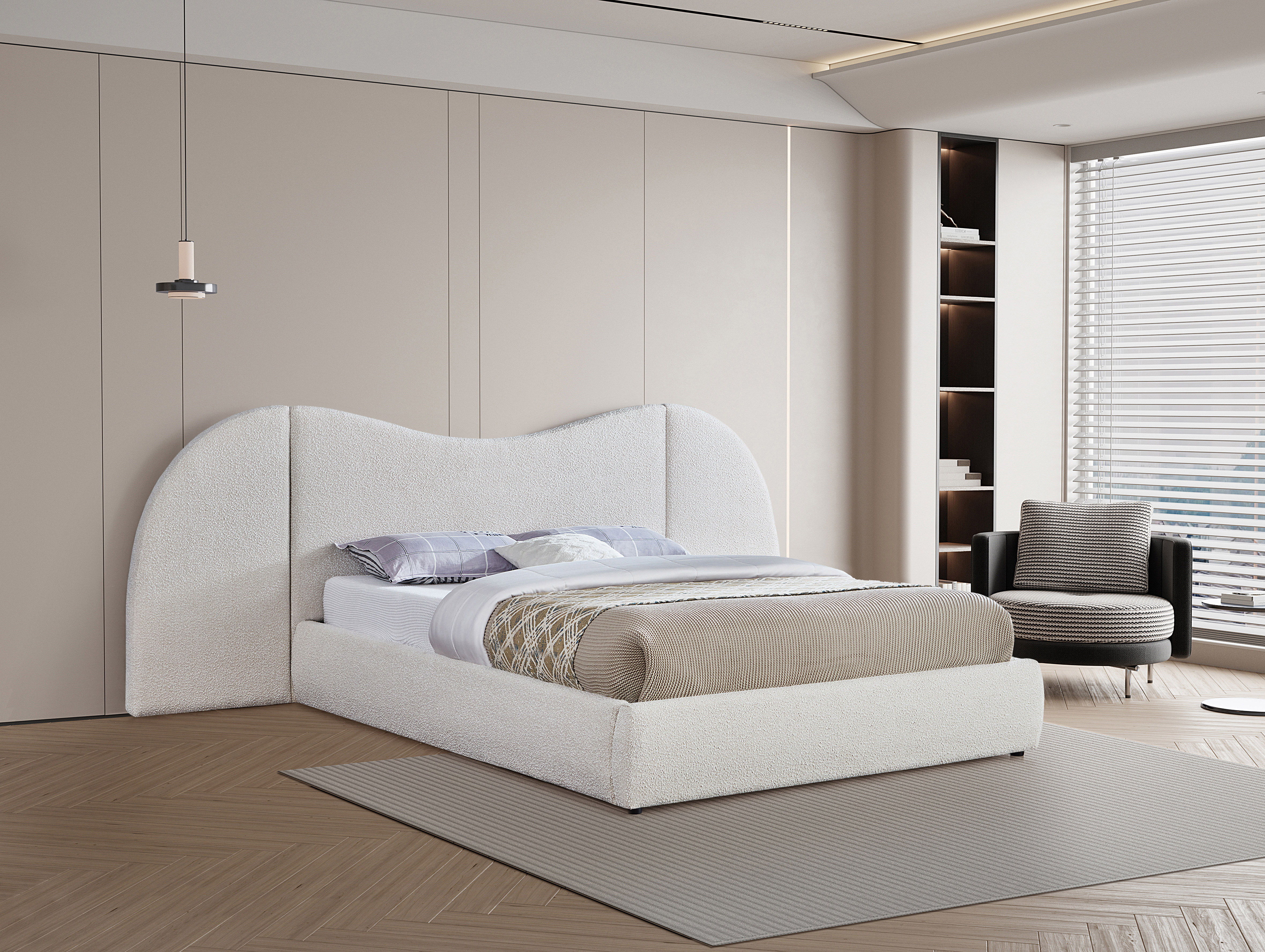 Everest - Boucle Fabric Queen Bed - Cream