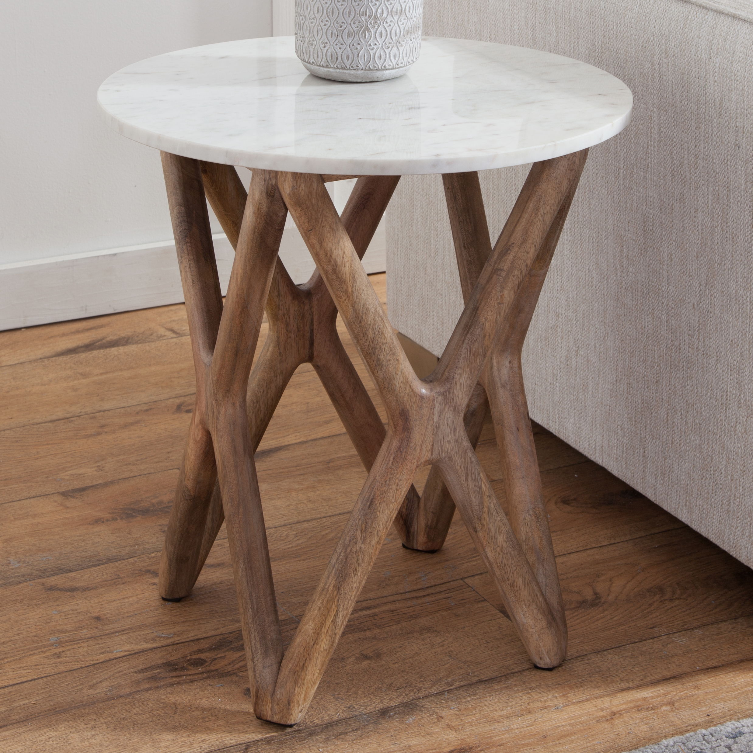 Wyman - Marble Top End Table - Banswara White / Light Brown