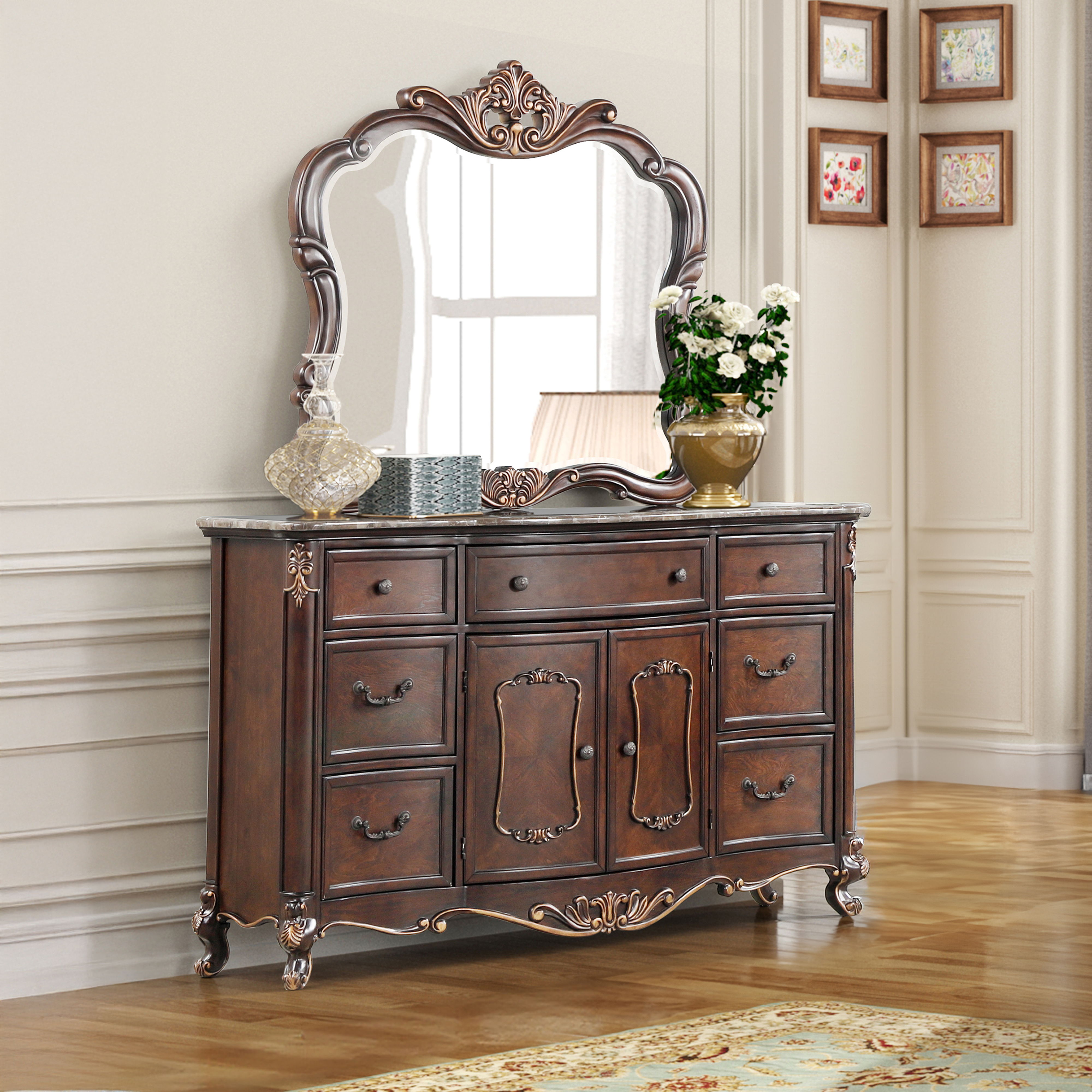 Constantine - Dresser & Mirror - Black / Gray