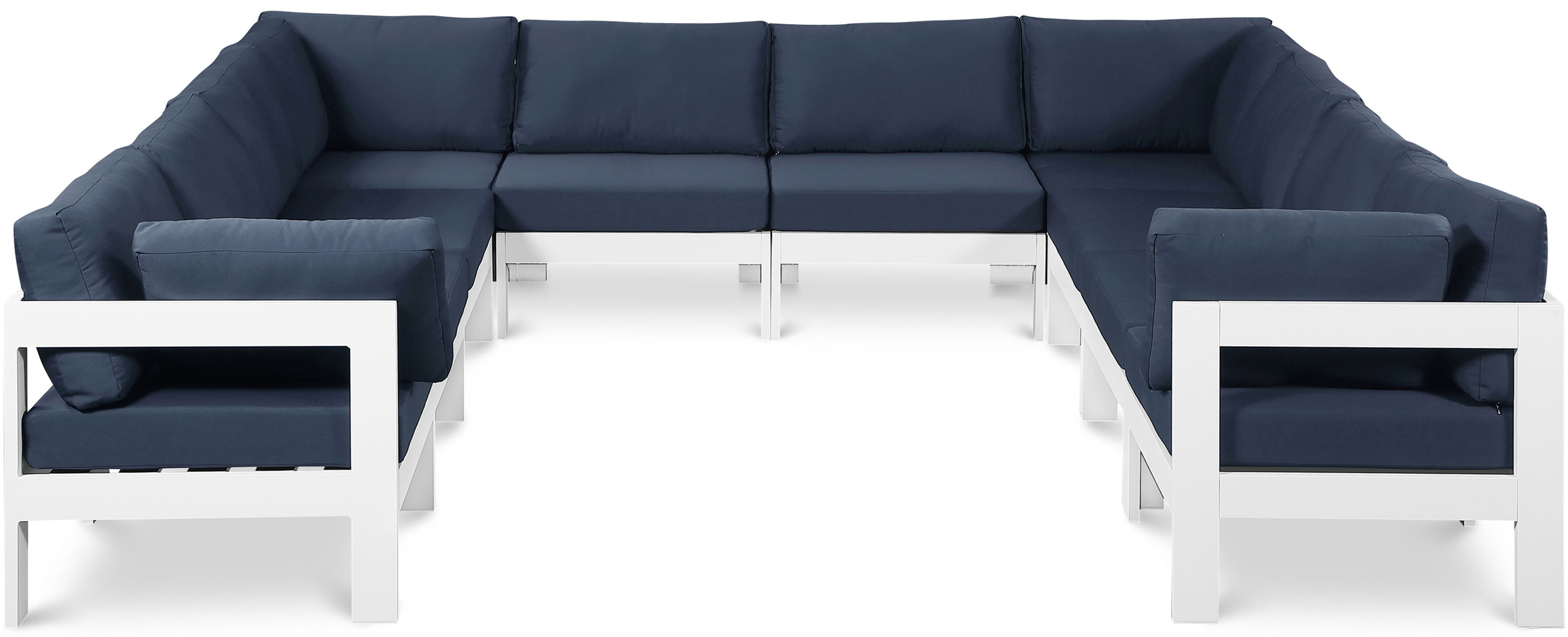 Nizuc - Outdoor Patio 10 Piece Modular Sectional With White Frame - Navy