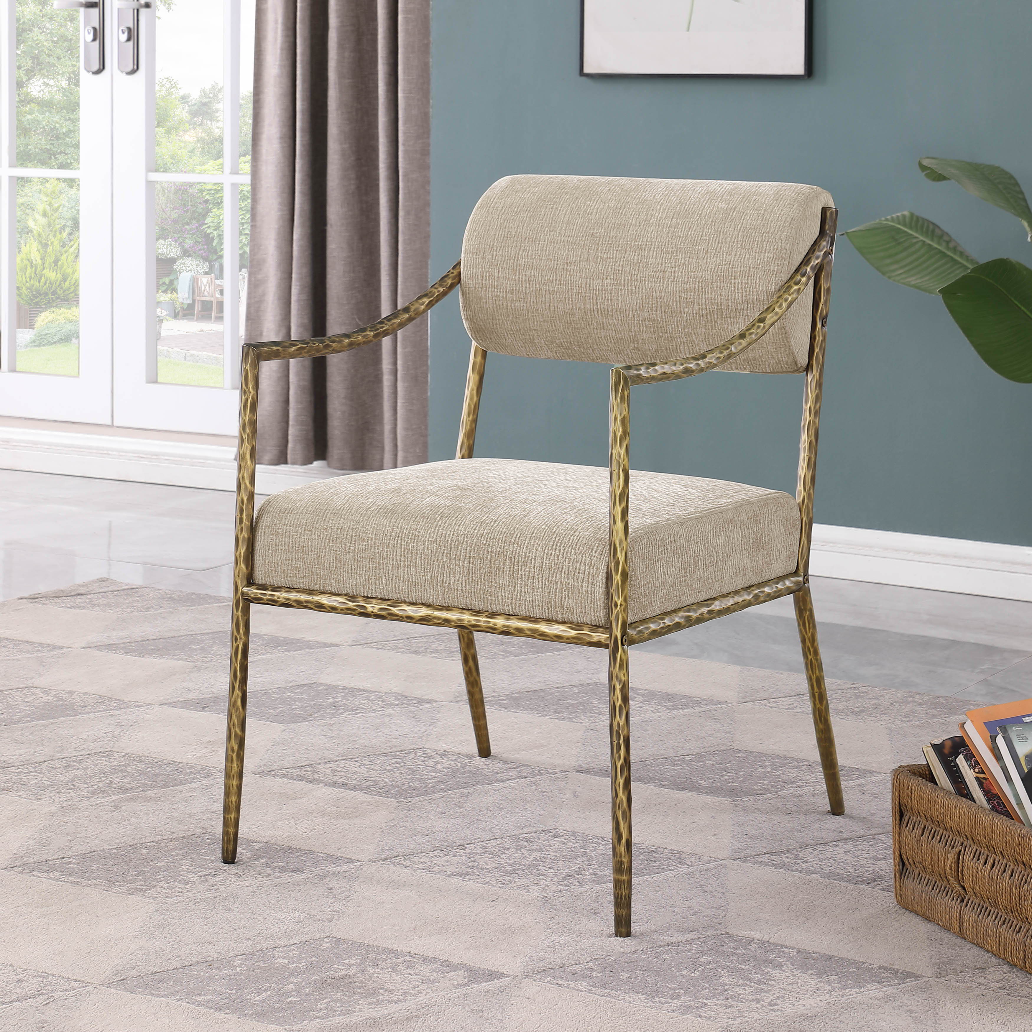 Bastille - Fabric Upholstered Dining Arm Chair (Set of 2) - Beige / Brass