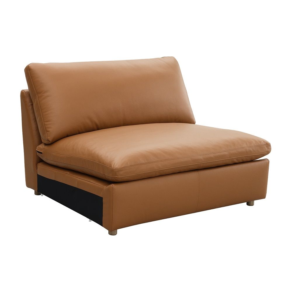 Brighton - Modular Armless Chair - Brown Top Grain Leather, light brown