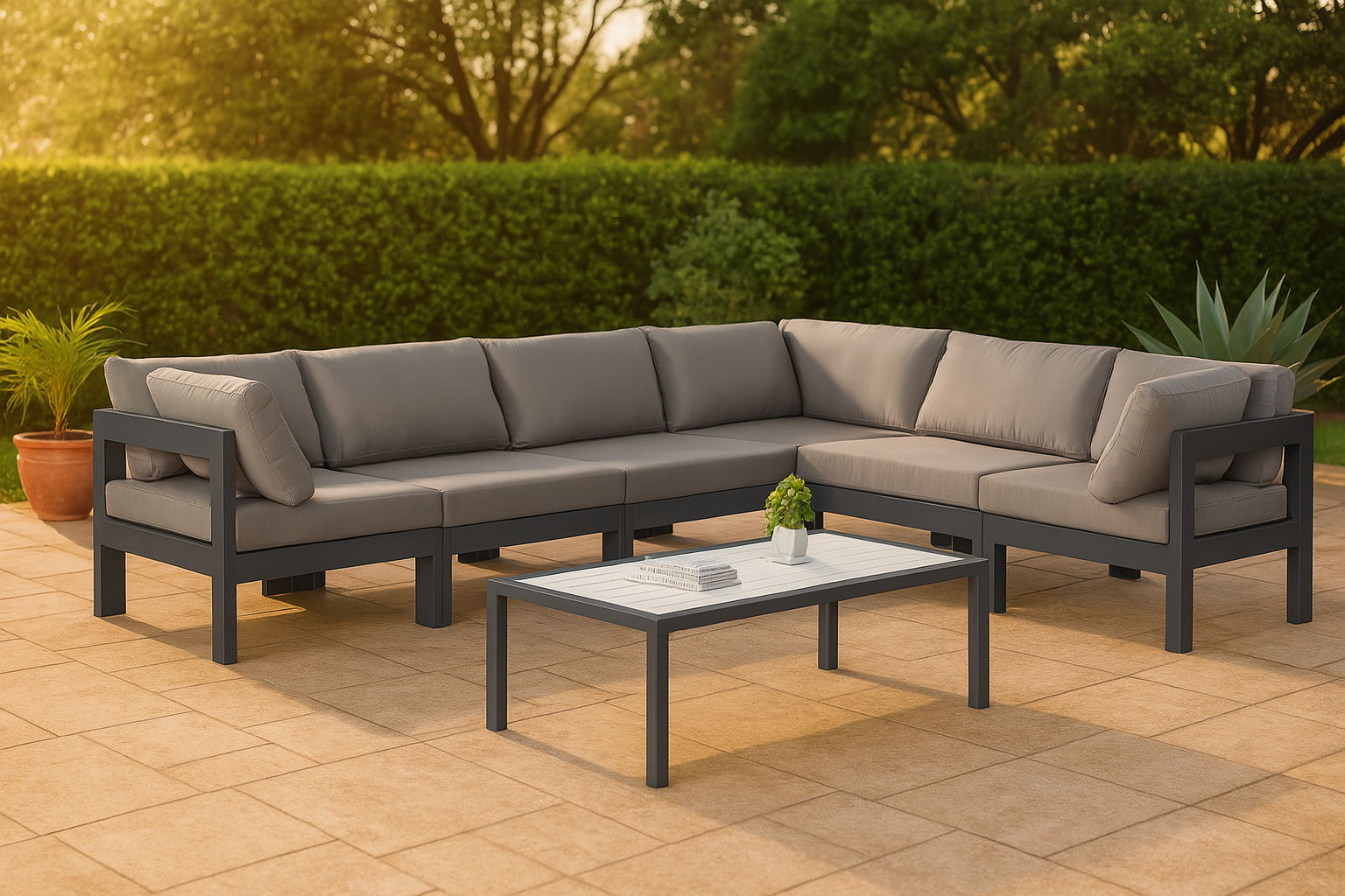 Nizuc - Outdoor Patio 6 Piece Modular Sectional With Gray Frame - Gray