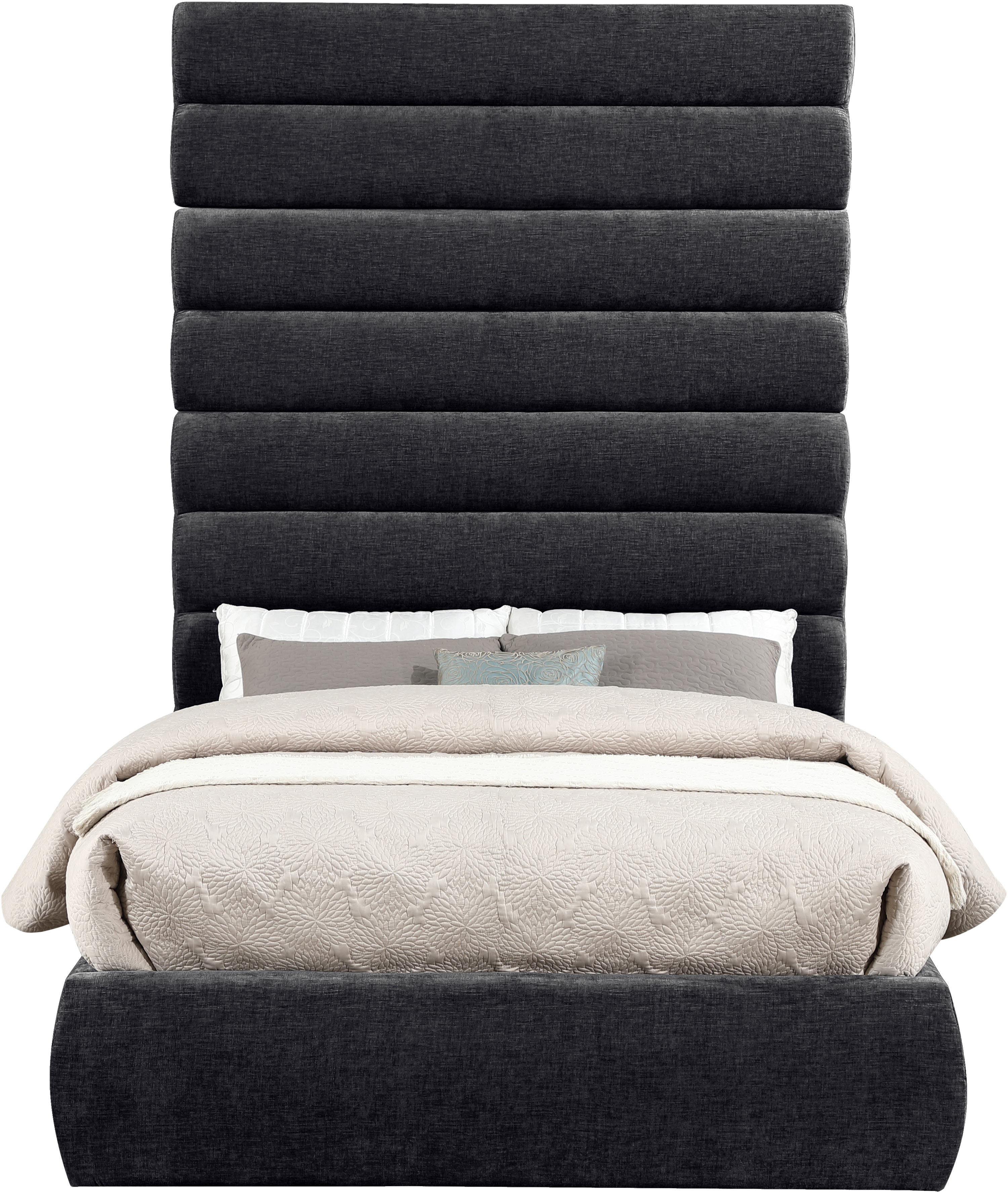 Adam - Chenille Fabric Full Bed With 89" Headboard - Black