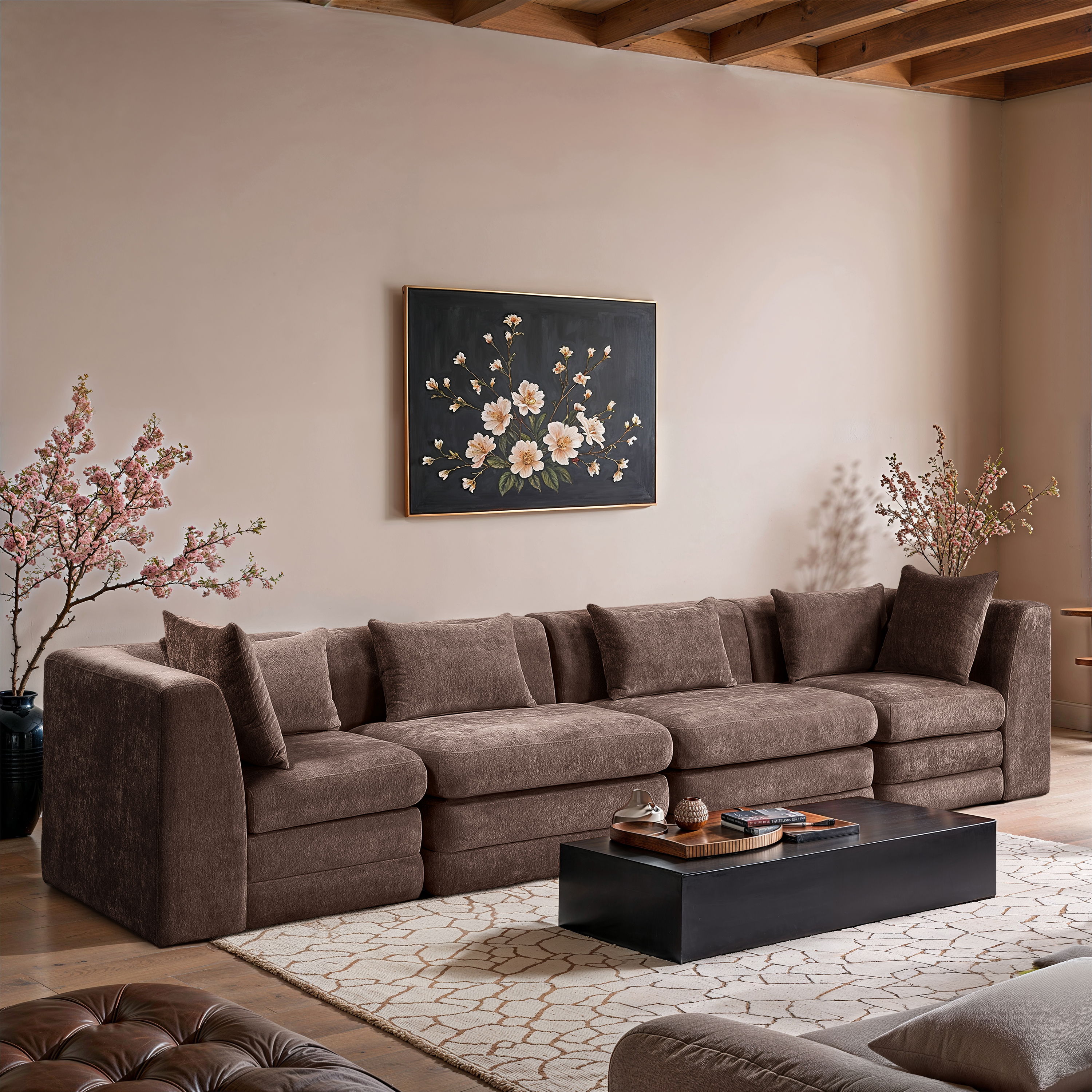 Stellar - 4 Piece 152" Upholstered Modular Sofa - Brown