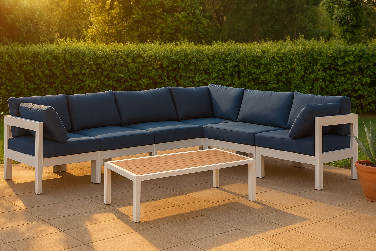 Nizuc - Outdoor Patio 6 Piece Modular Sectional With White Frame - Navy