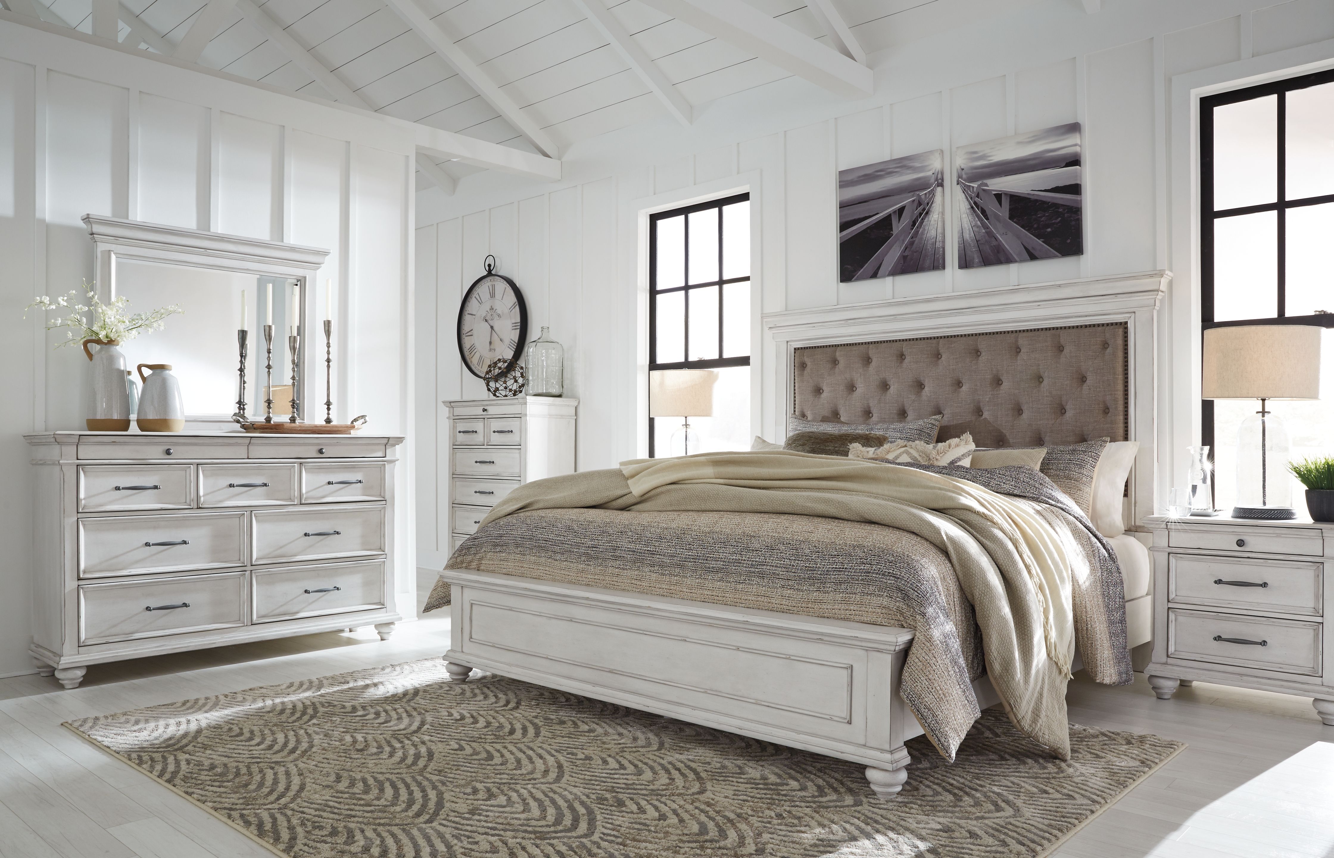 Ashley Furniture Kanwyn - Queen Upholstered Panel Bed - Whitewash - Image 10