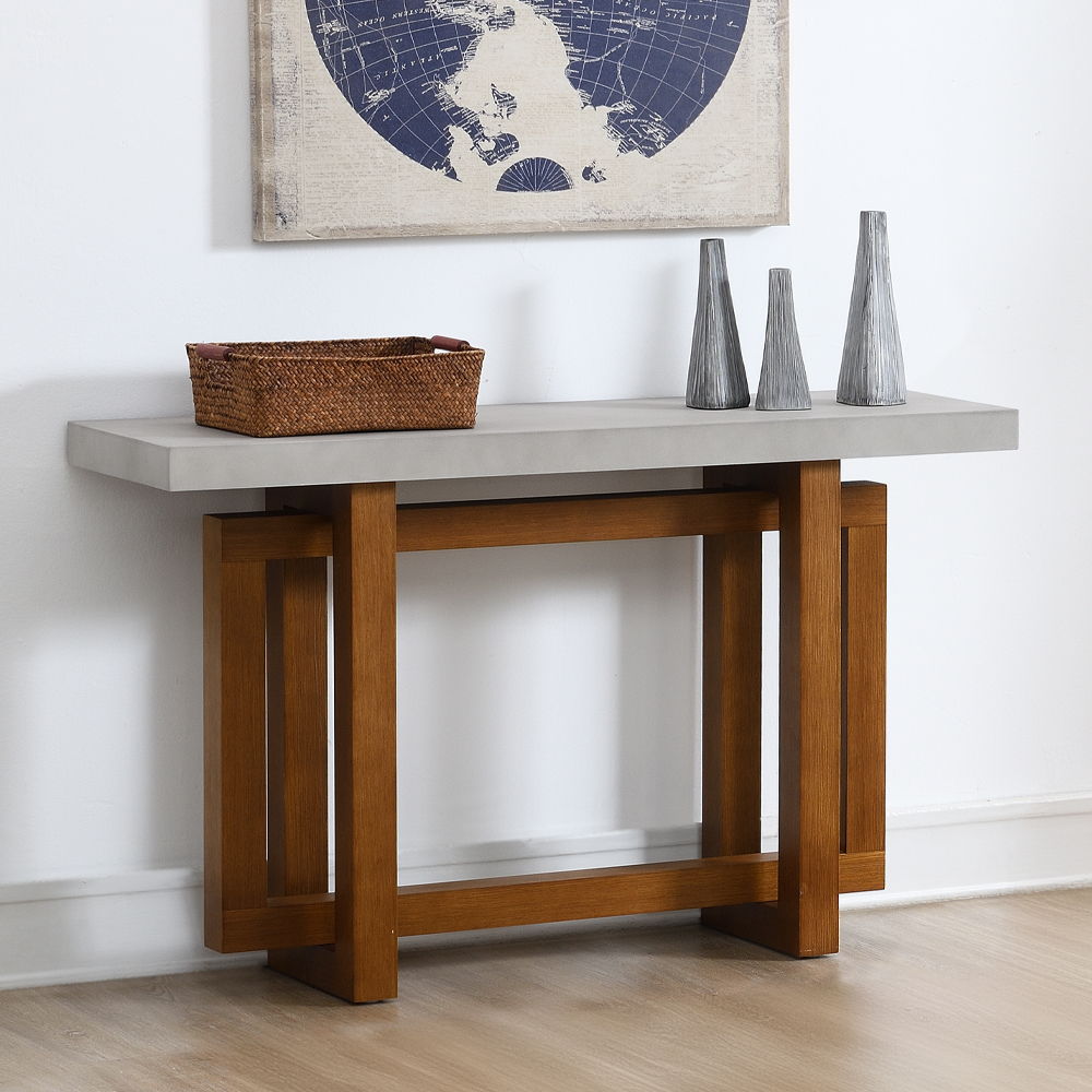 Keven - Sofa Table - Faux Concrete Top & Walnut, light brown, view 8