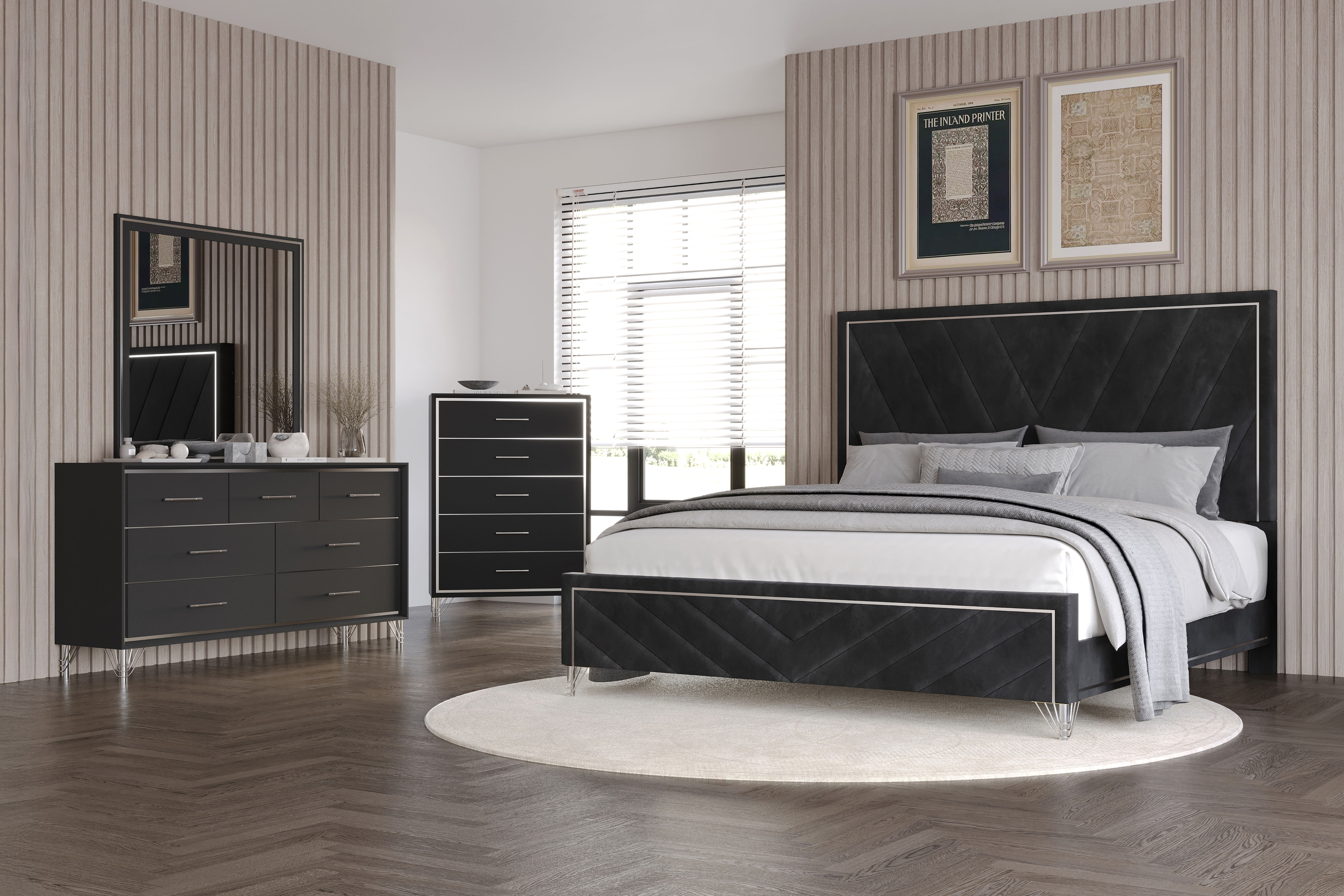 Ava - 6/0 California King 4 Piece Bedroom Set (Bed, Dresser, Mirror, Chest) - Black