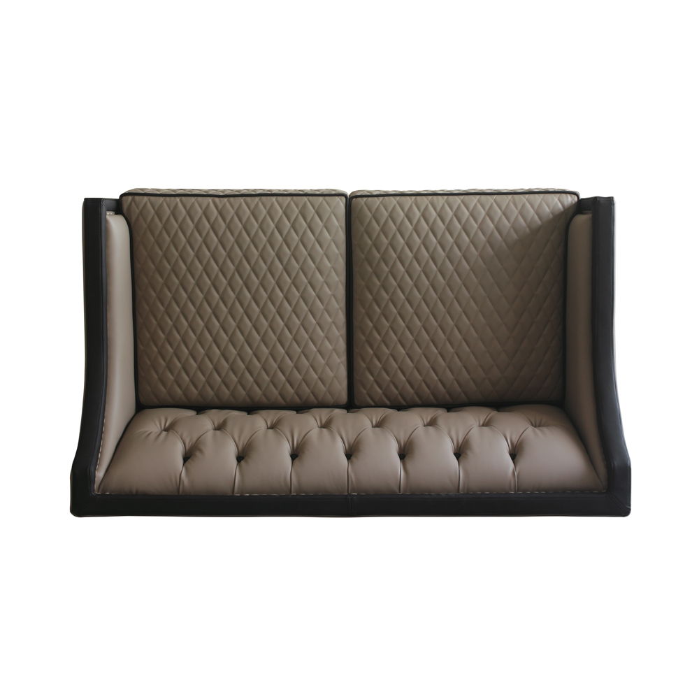 House Beatrice - Loveseat With 3 Pillows - Tan Synthetic Leather , Black Synthetic Leather & Charcoal, beige