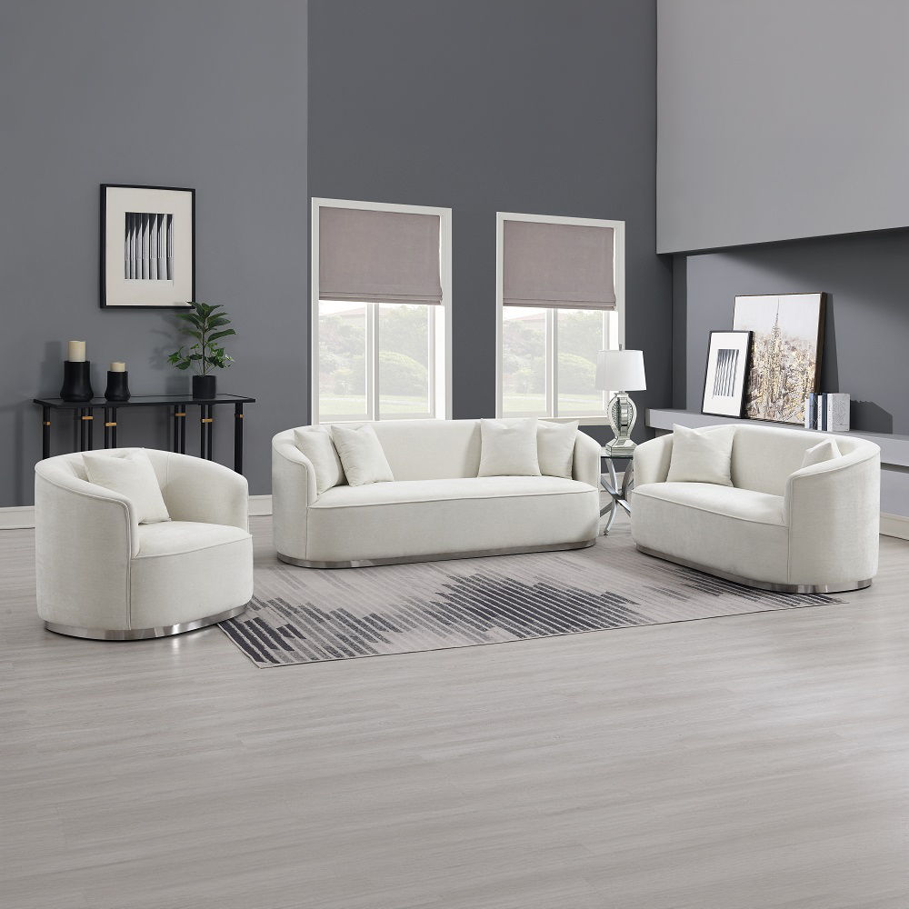 Odette - Loveseat With 2 Pillows - Beige Chenille, white, view 6