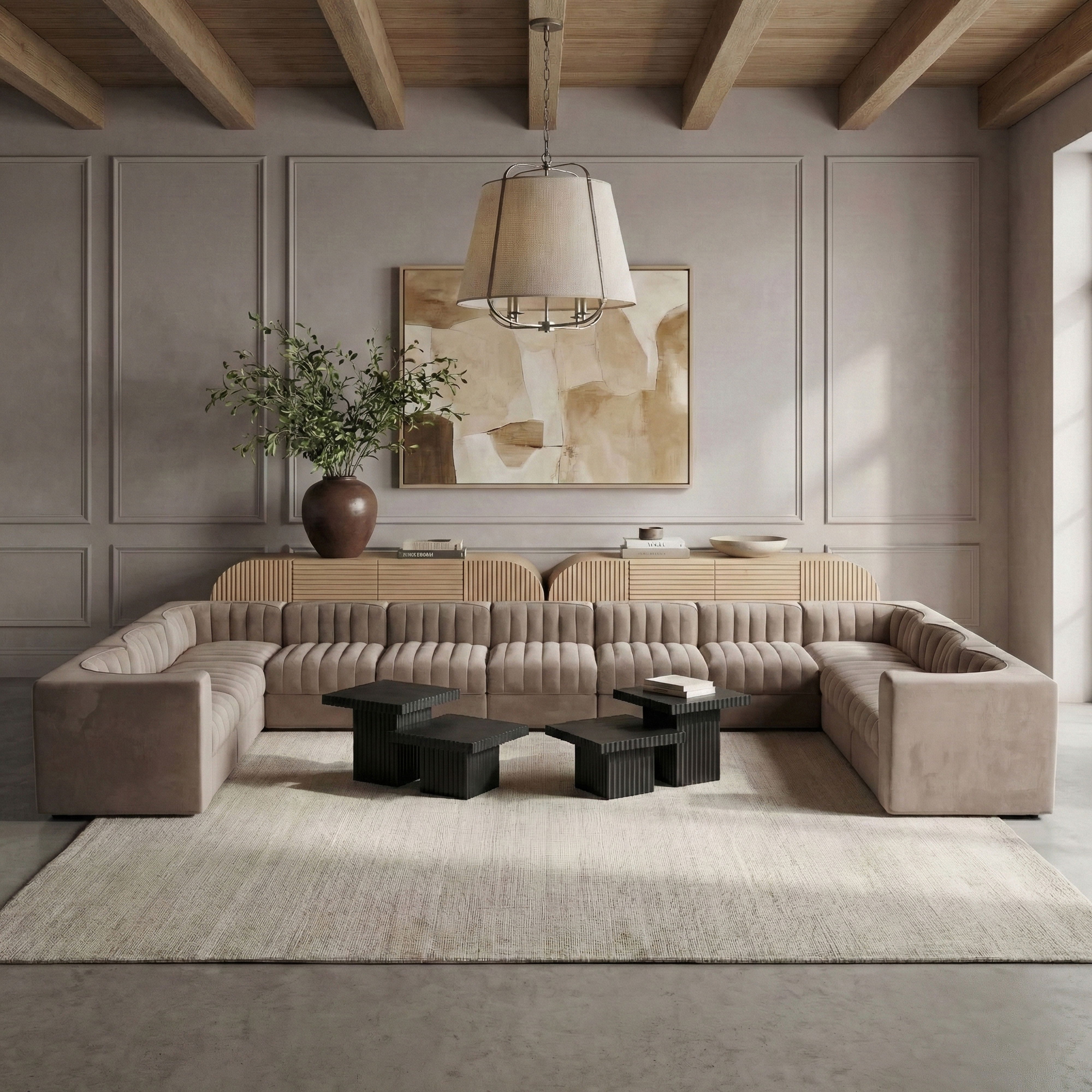 Rummi - Velvet Performance Fabric Upholstered 11 Piece Modular Sectional - Taupe