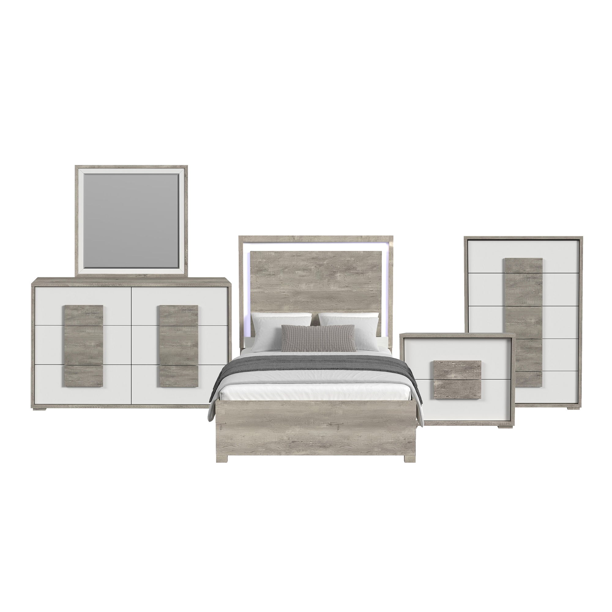 San Matteo - Queen 5 Piece Bedroom Set With LED - White
