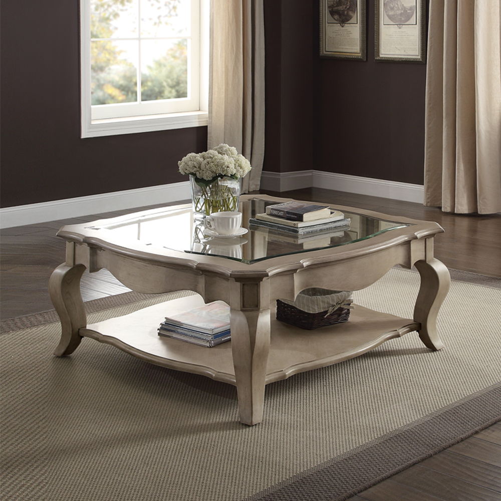 Chelmsford - Coffee Table - Clear Glass & Antique Taupe, beige