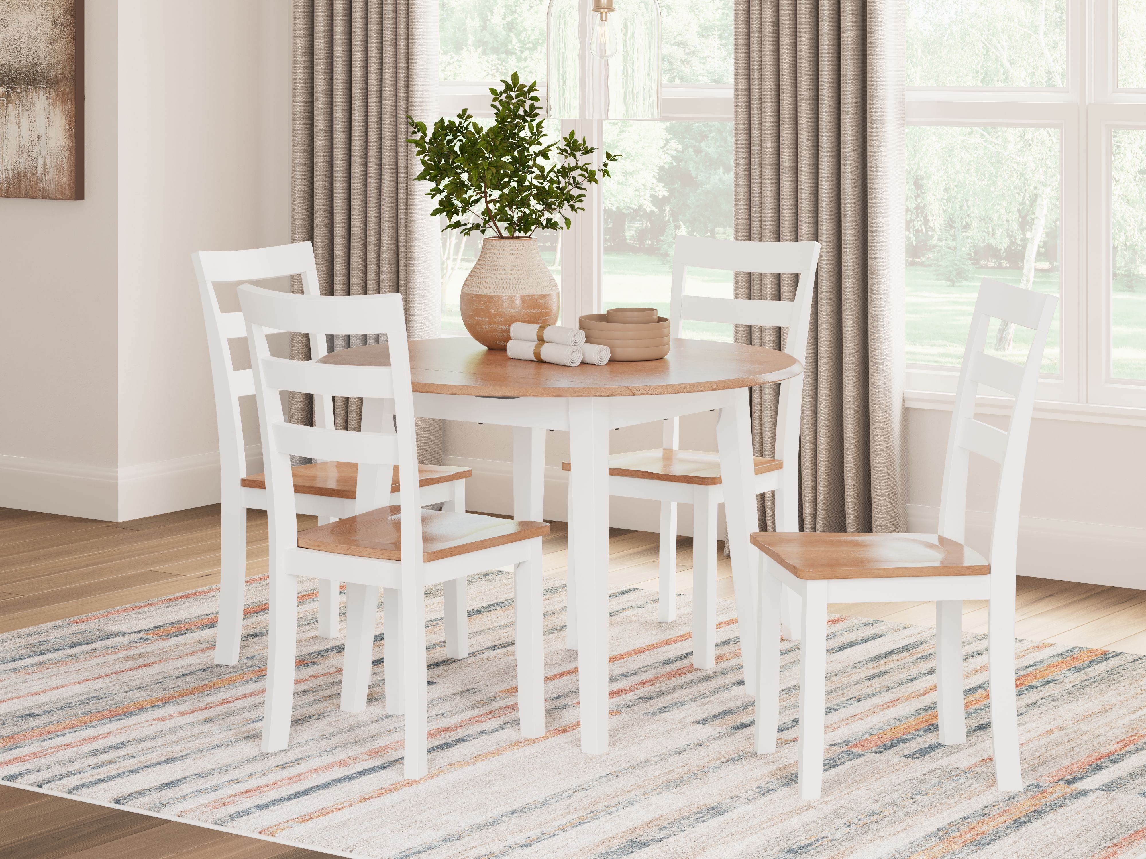 Ashley Furniture Gesthaven - Round Dining Room Drop Leaf Table - Natural / White - Image 7