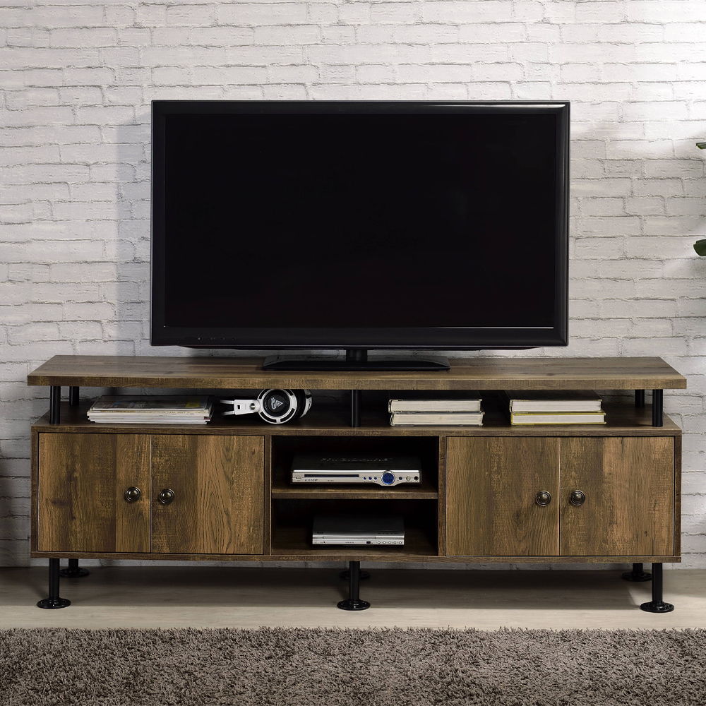 Ensata II - TV Stand - Rustic Oak & Black, light brown