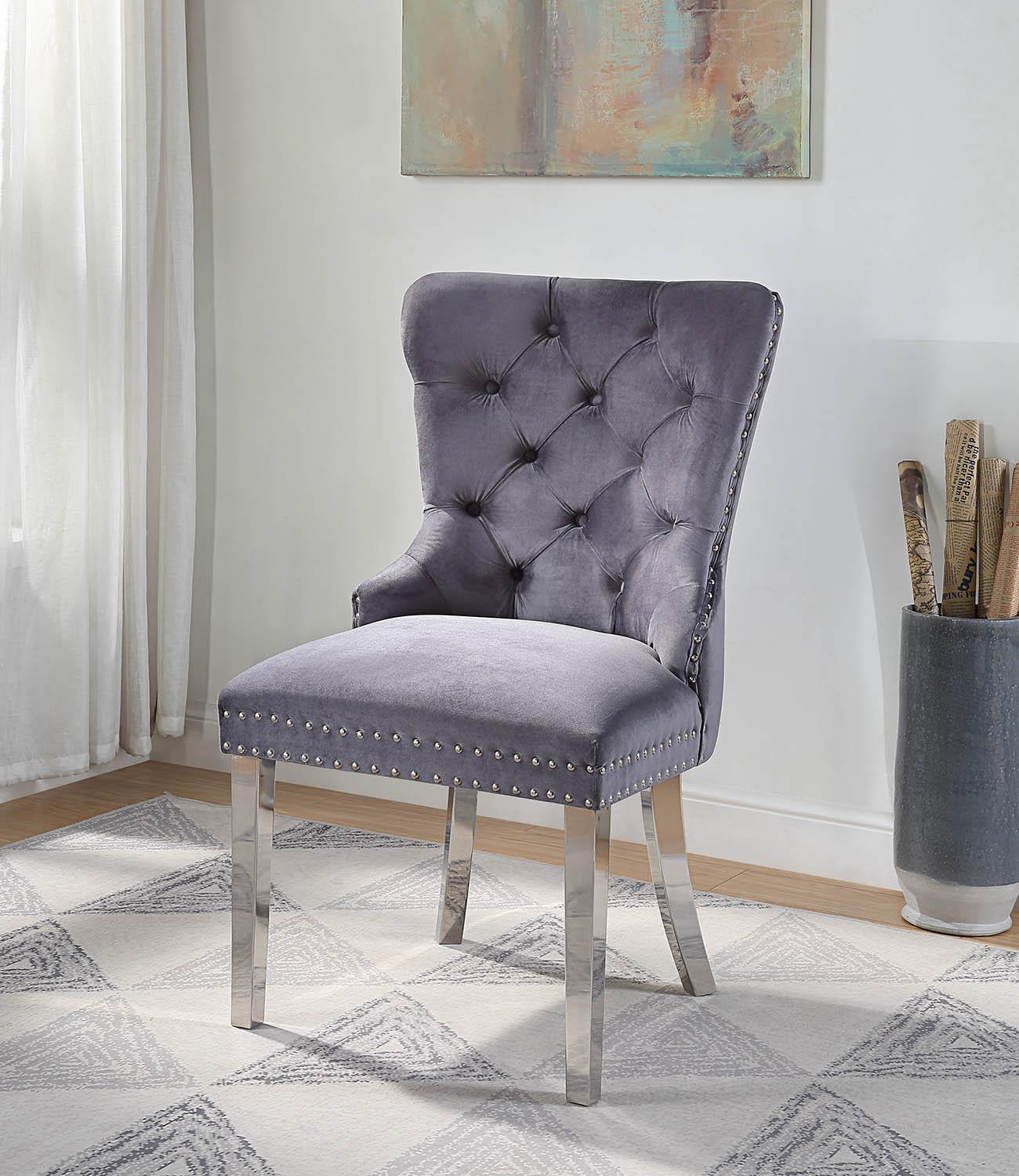 D2082 - Velvet Dining Side Chair With Chrome Legs (Set of 2) - Dark Gray