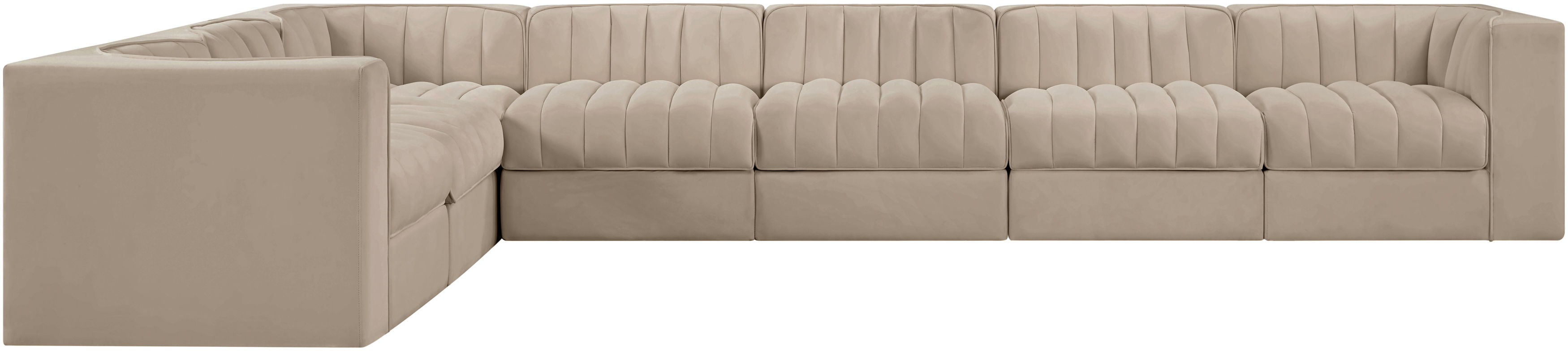 Rummi - Velvet Performance Fabric Upholstered 7 Piece Modular Sectional (With 3 Corner Chairs) - Beige