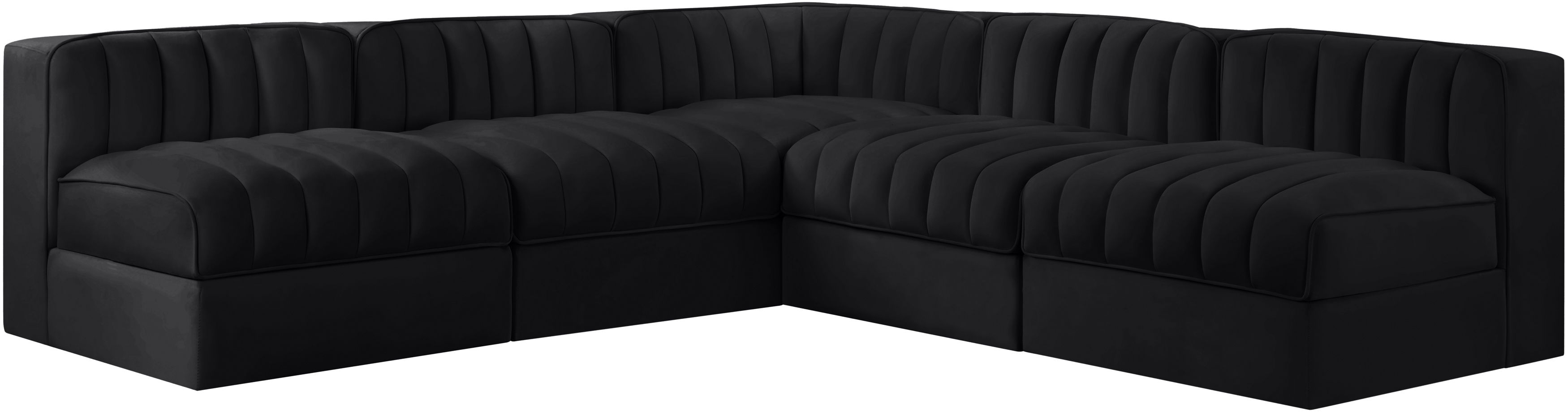 Rummi - Armless Velvet Performance Fabric Upholstered 5 Piece Modular Sectional - Black