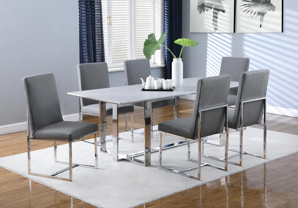 Annika Rectangular Glass Top Dining Table White and Chrome Image