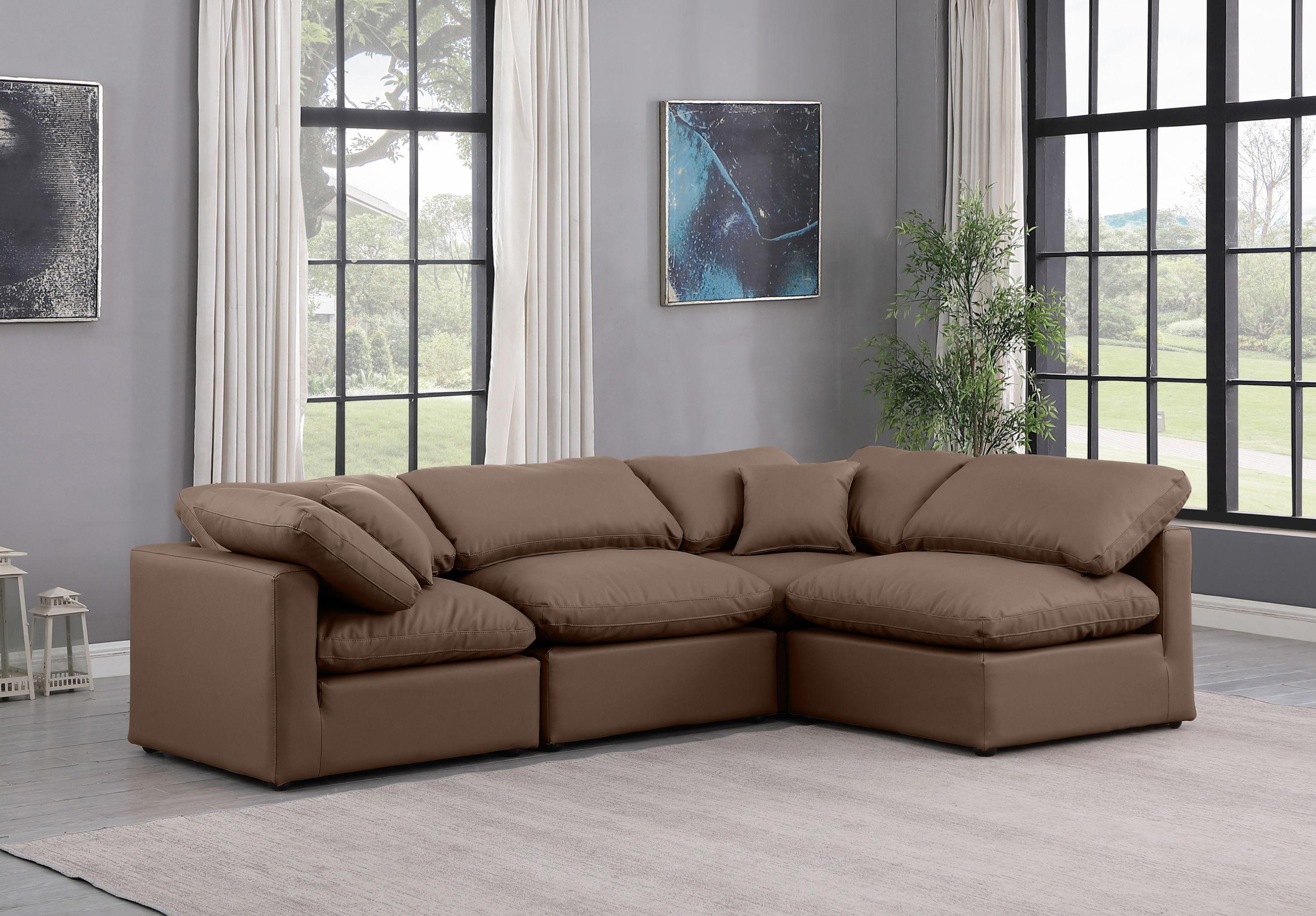 Indulge - Faux Leather 4 Piece Modular Sectional - Brown