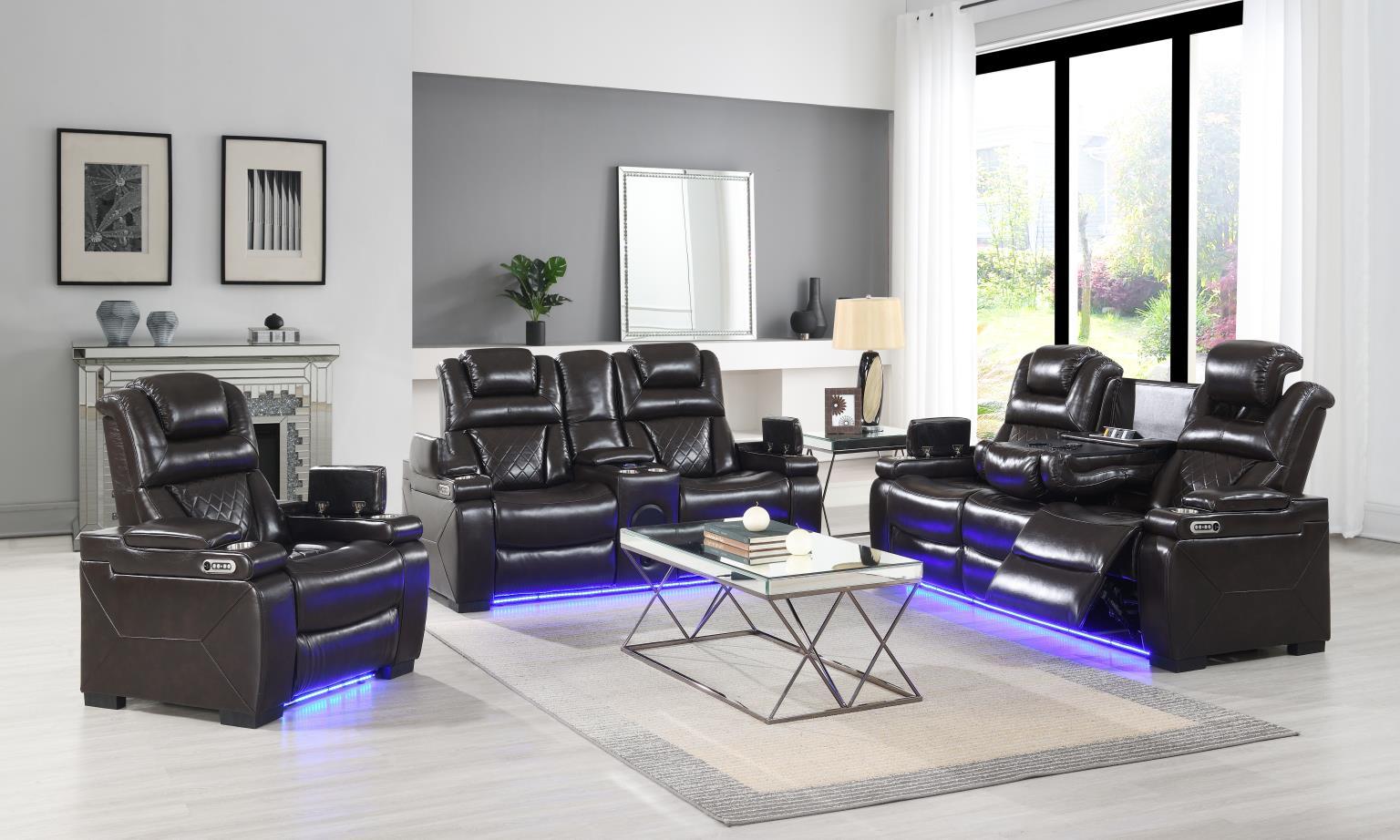 U104 - 3 Piece Living Room Set (Power Reclining Sofa & Power Reclining Loveseat, Power Reclining Chair) - Dark Brown