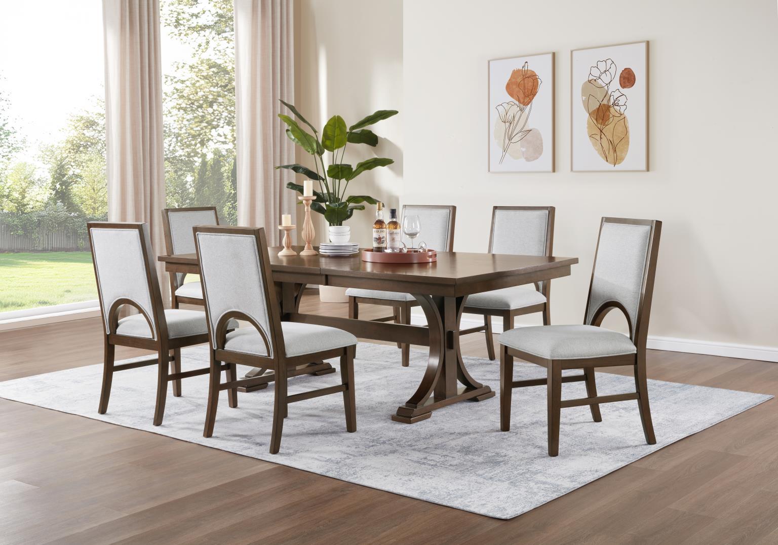 D122 - 7 Piece Dining Room Set (Table, 6 Side Chairs) - Cherry / Light Gray