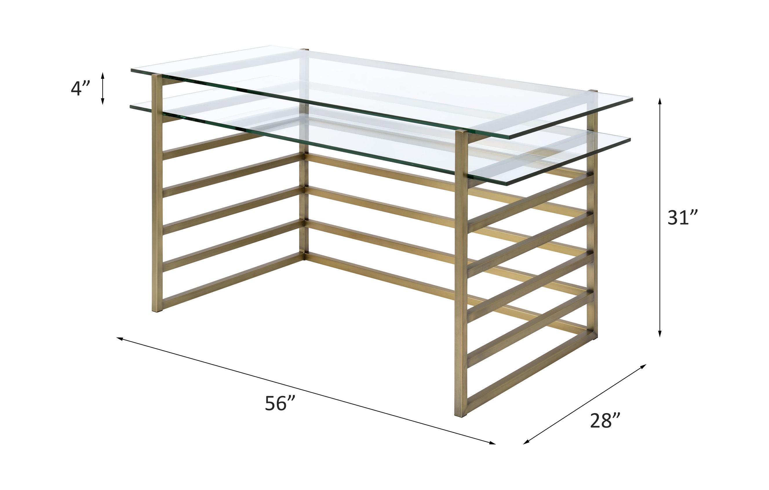 Shona - Writing Desk - Clear Glass Top & Antique Gold, gold, view 6