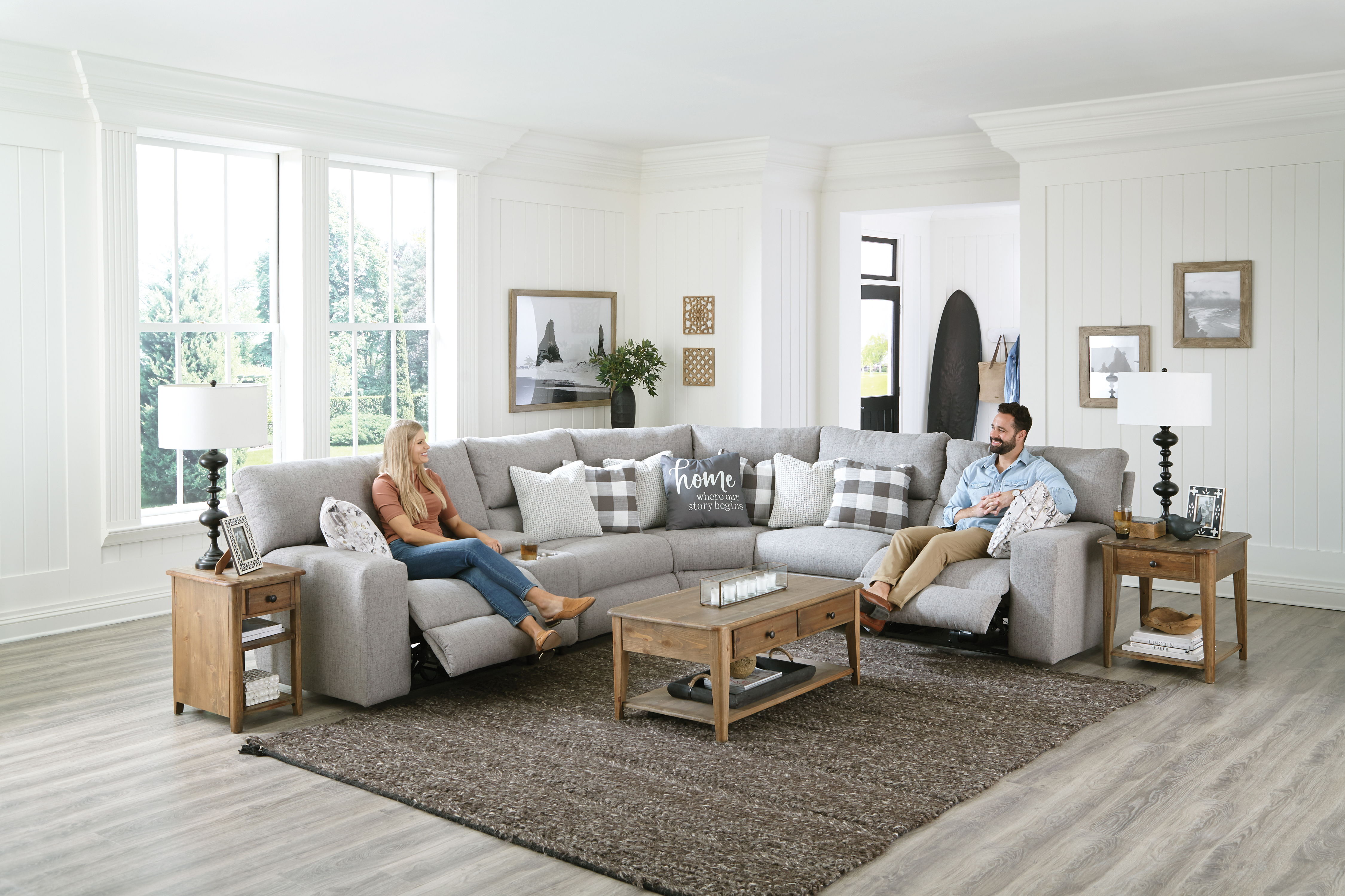 Rockport - 6 Piece Reclining Sectional With 3 Lay-Flat Reclining Seats - Gray