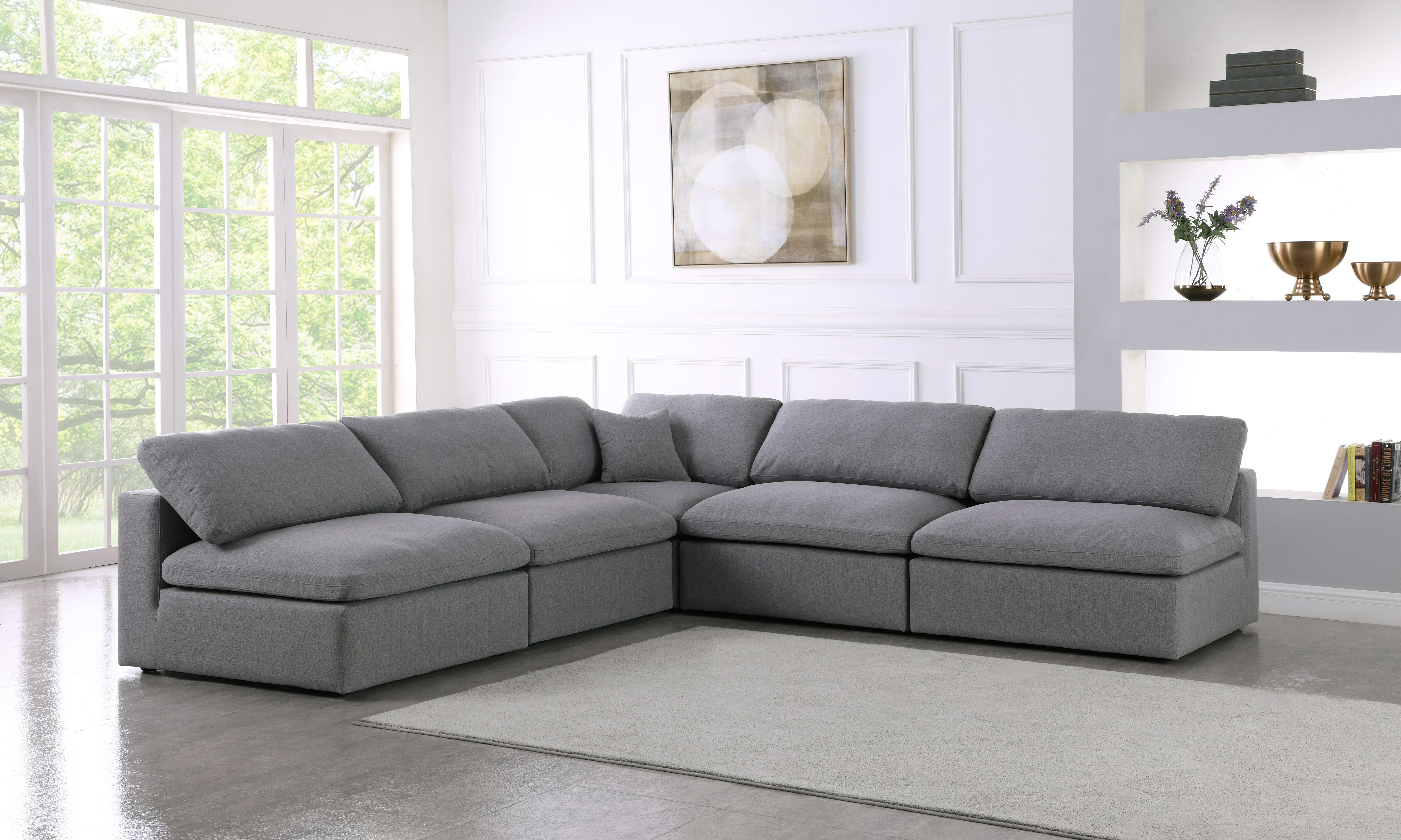 Serene - 5 Piece Modular Corner Armless Sectional - Gray