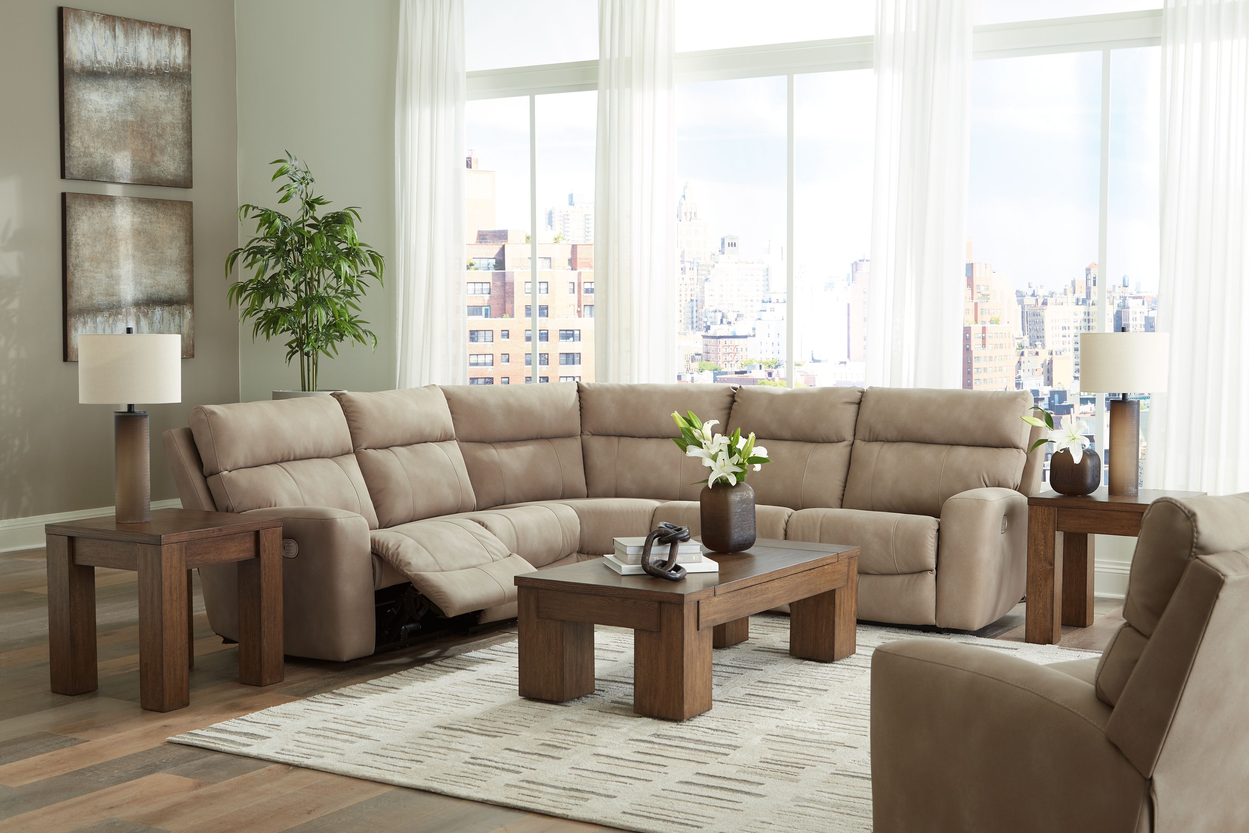 Ashley Next-Gen Durapella - Sand - 6 Pc. - 5-Piece Power Reclining Sectional, Power Recliner