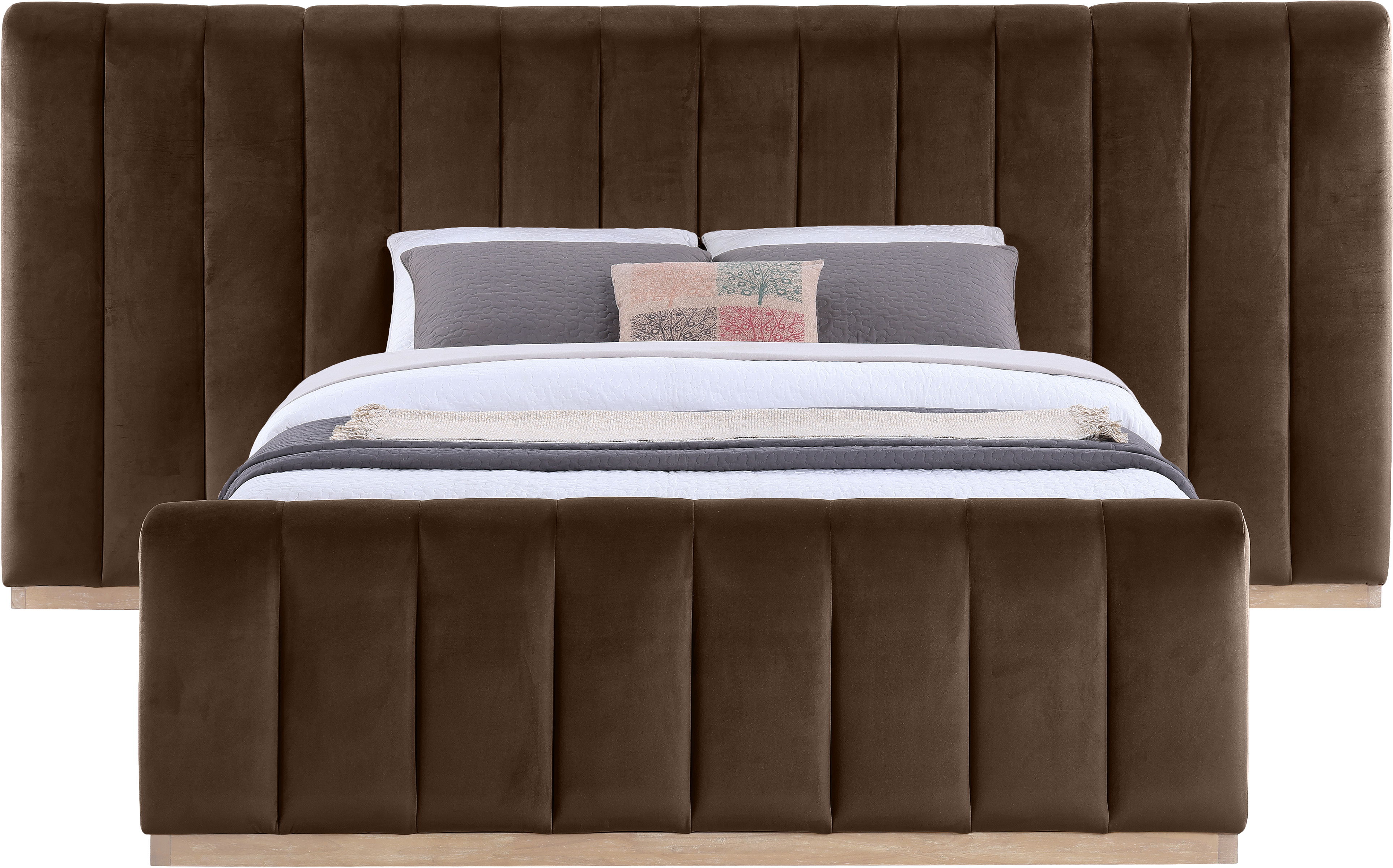 Amara - Velvet Upholstered Queen Bed - Brown
