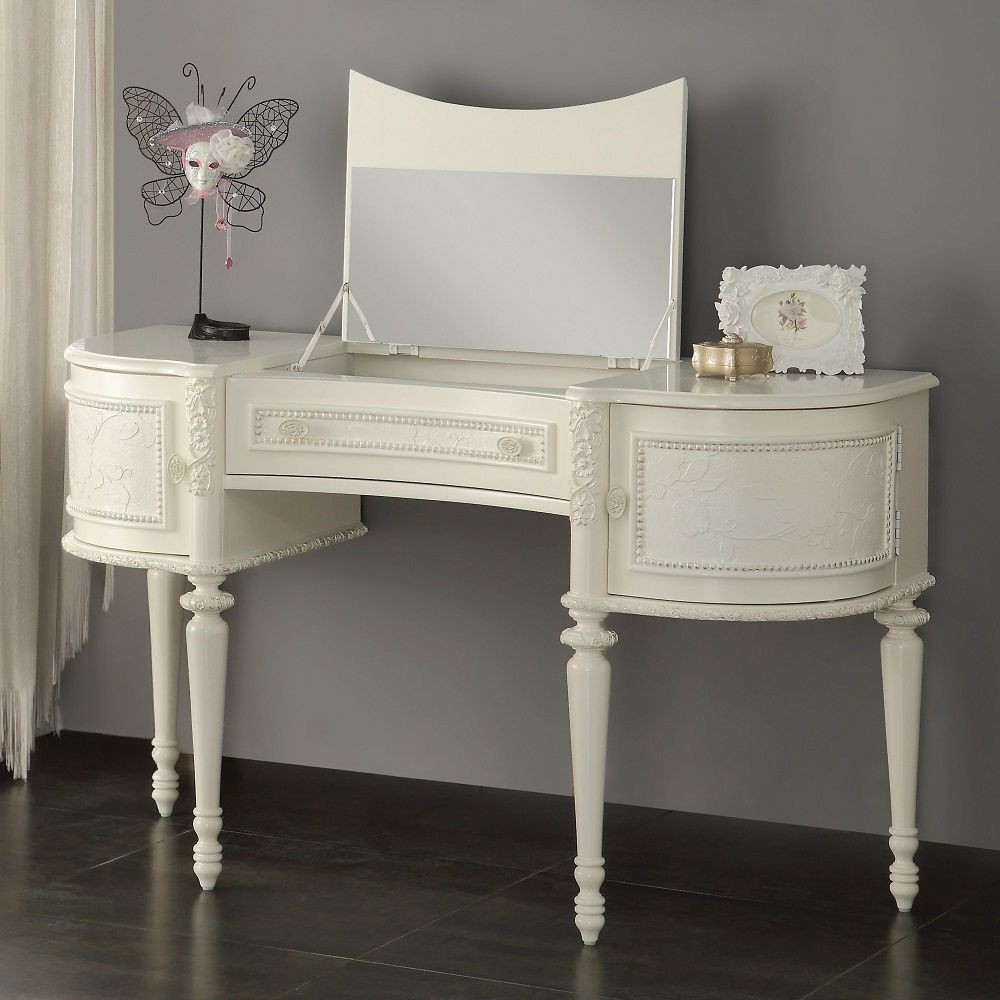 Dorothy - Vanity Desk & Mirror - Ivory, white