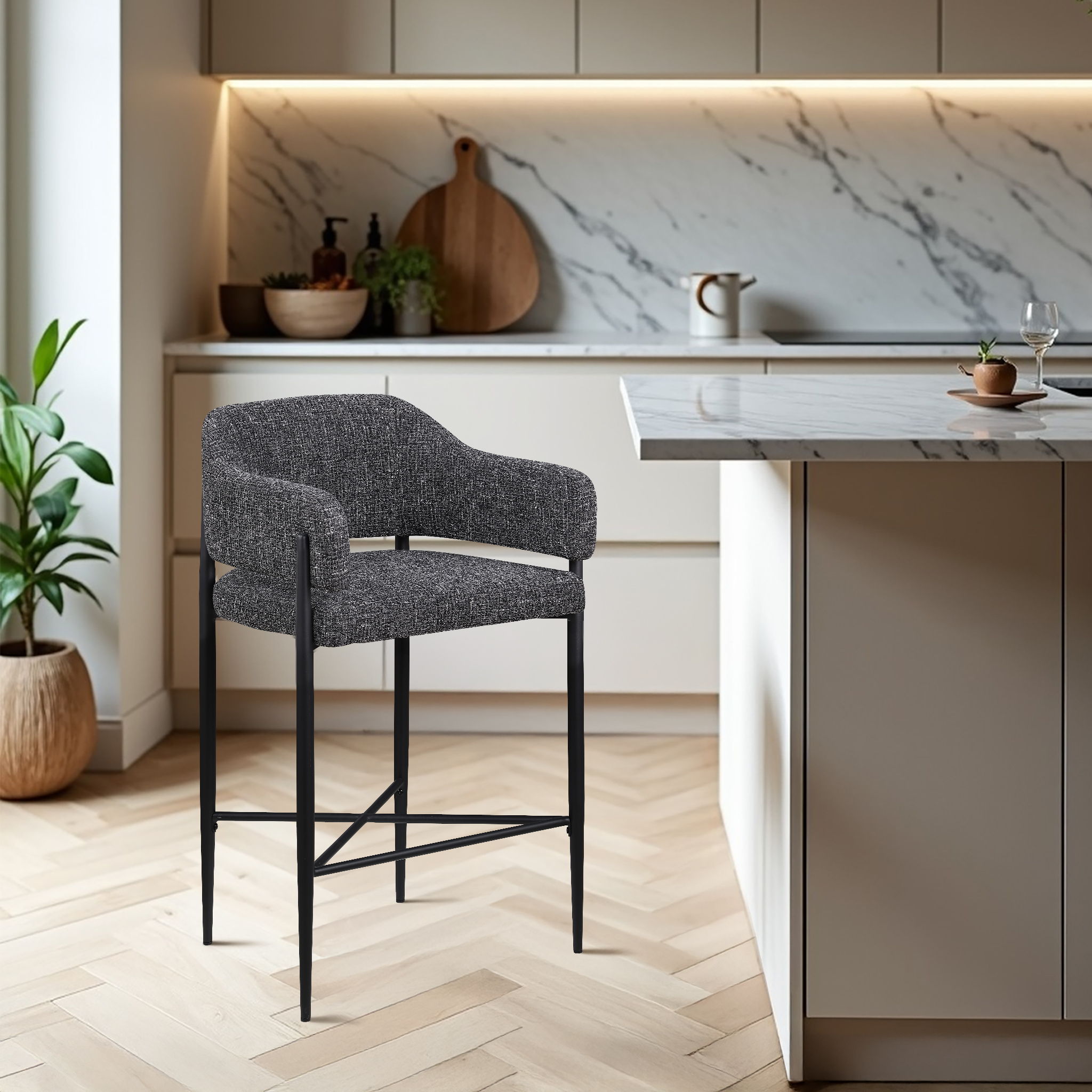 Dame - Fabric Upholstered Counter Stool (Set of 2) - Black