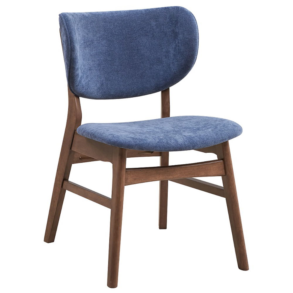 Bevis - Side Chair (Set of 2) - Blue Fabric & Walnut, dark brown