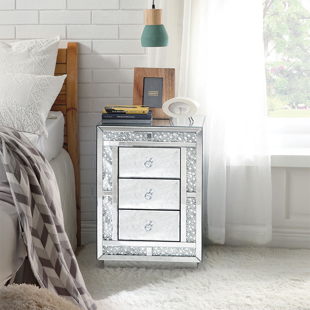 Mallika - Accent Table - Mirrored & Faux Crystals, silver