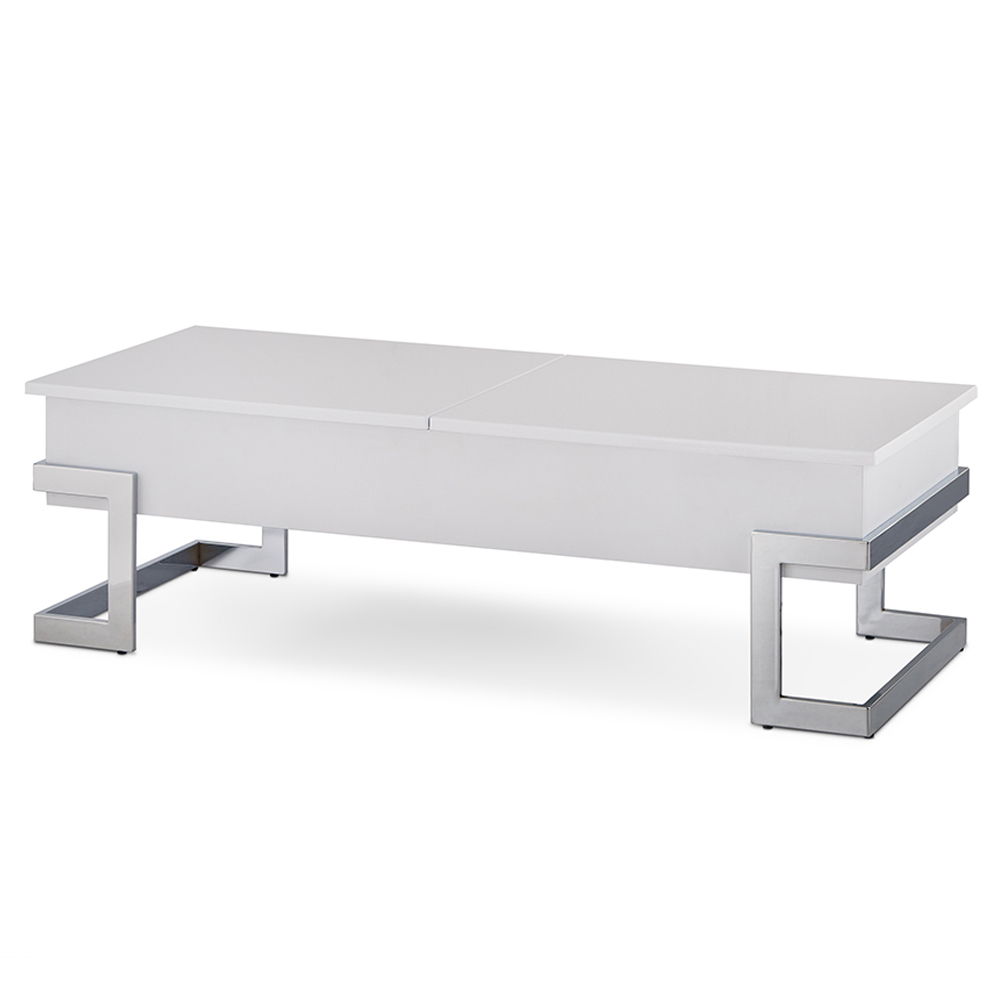 Calnan - Coffee Table With Lift Top - White High Gloss & Chrome, white, view 2