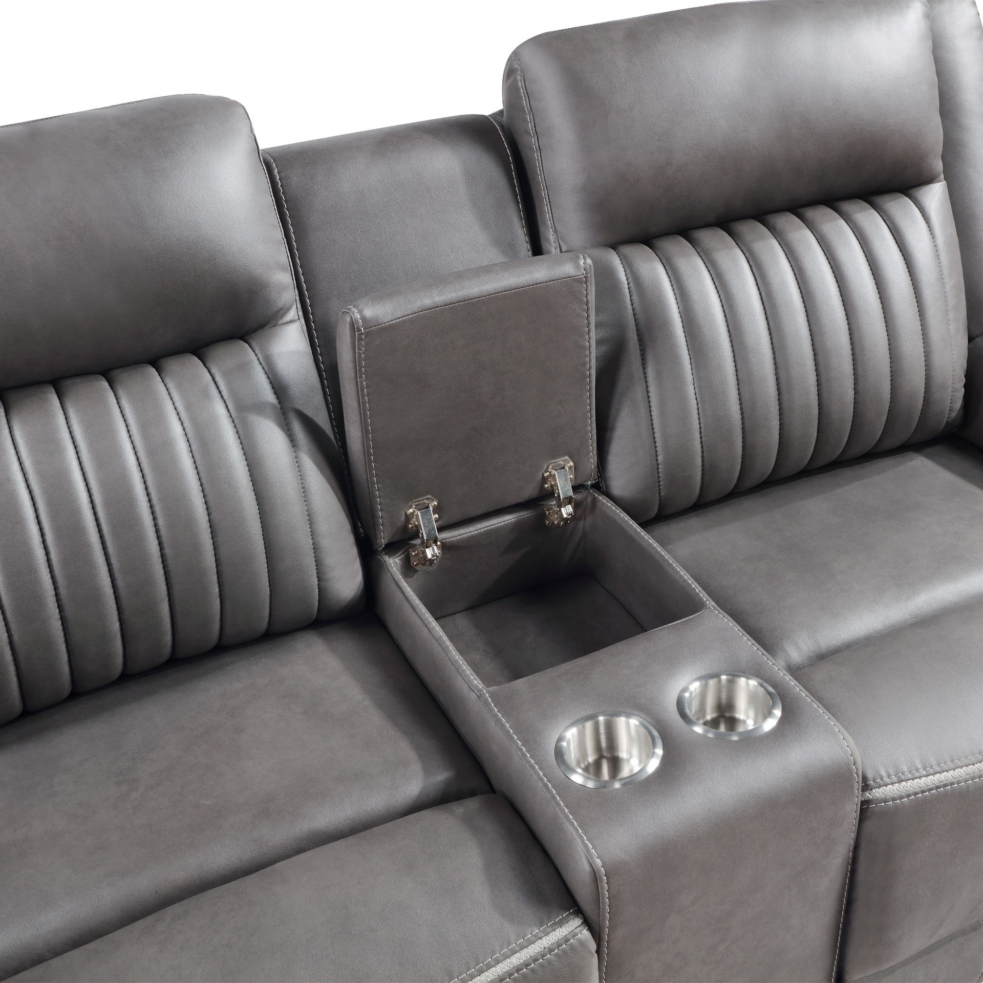 Enzo - Console Loveseat With Dual Recliners - Gray, dark gray, view 7