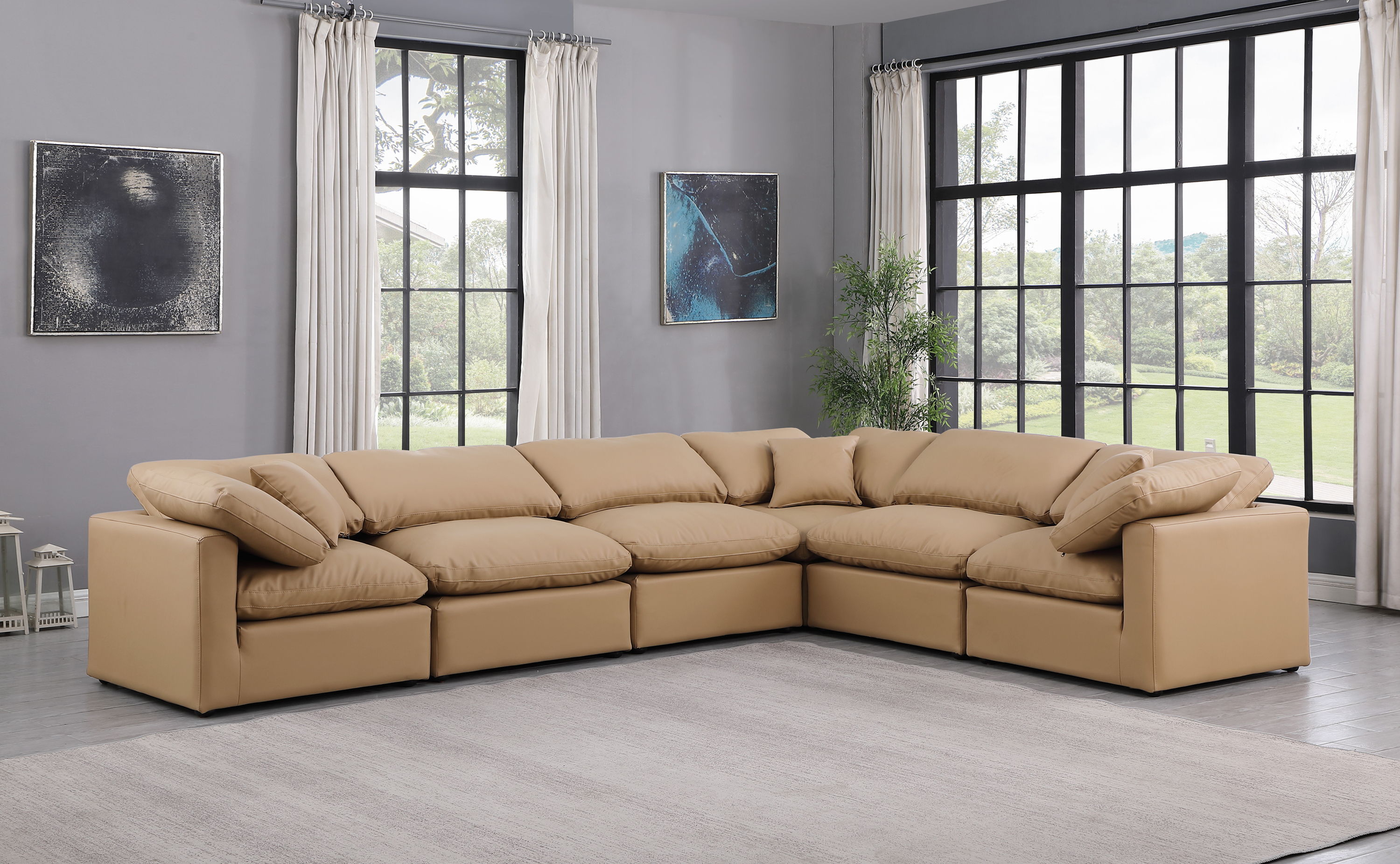Indulge - Faux Leather 6 Piece Modular Corner Sectional - Tan